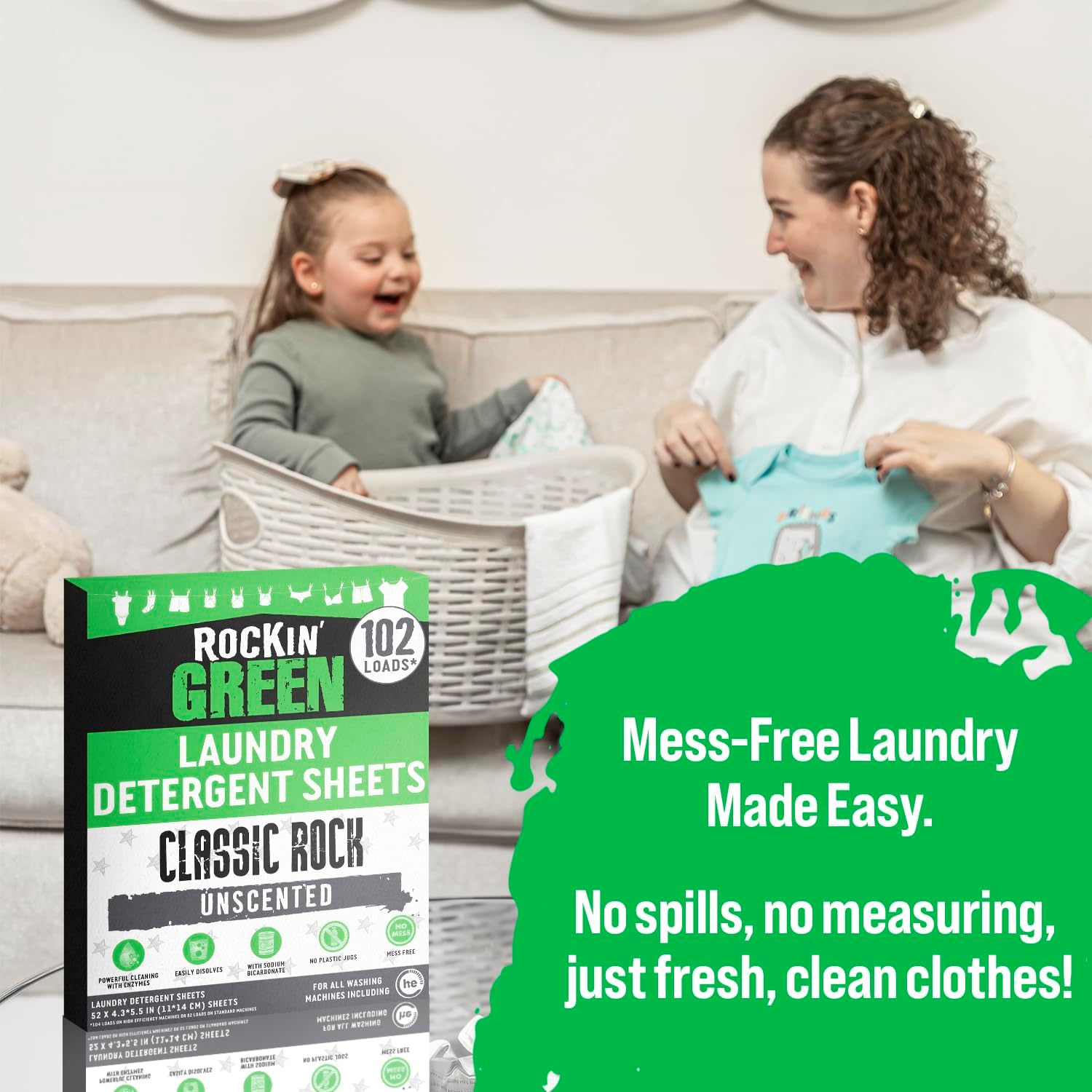 Rockin' Green Travel Laundry Detergent Sheets Unscented - Mess-Free Laundry Sheets Detergent