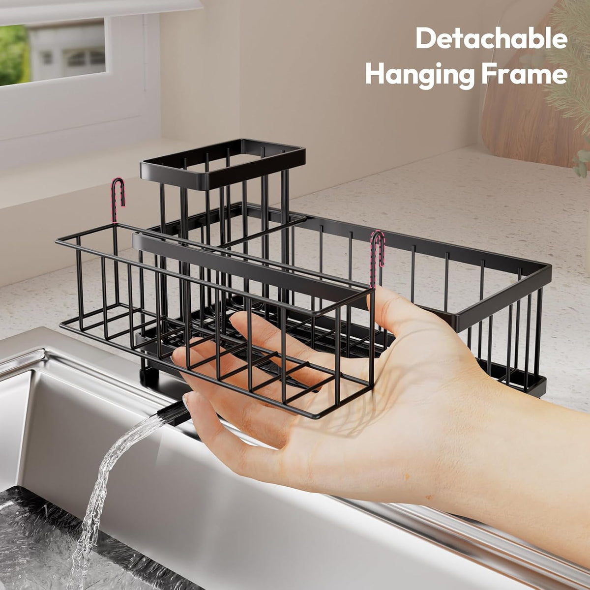 SWTYMIKI Sink Caddy Sponge Holder - Large Sponge Holder for Kitchen Sink with 360°Auto-Drain Tray