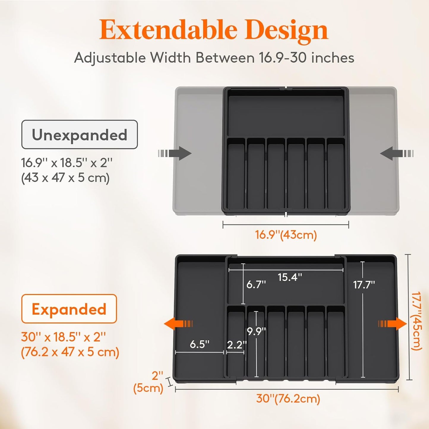 Lifewit Silverware Drawer Organizer, Expandable from 16.9 to 30 inches, Large Utensil Tray for