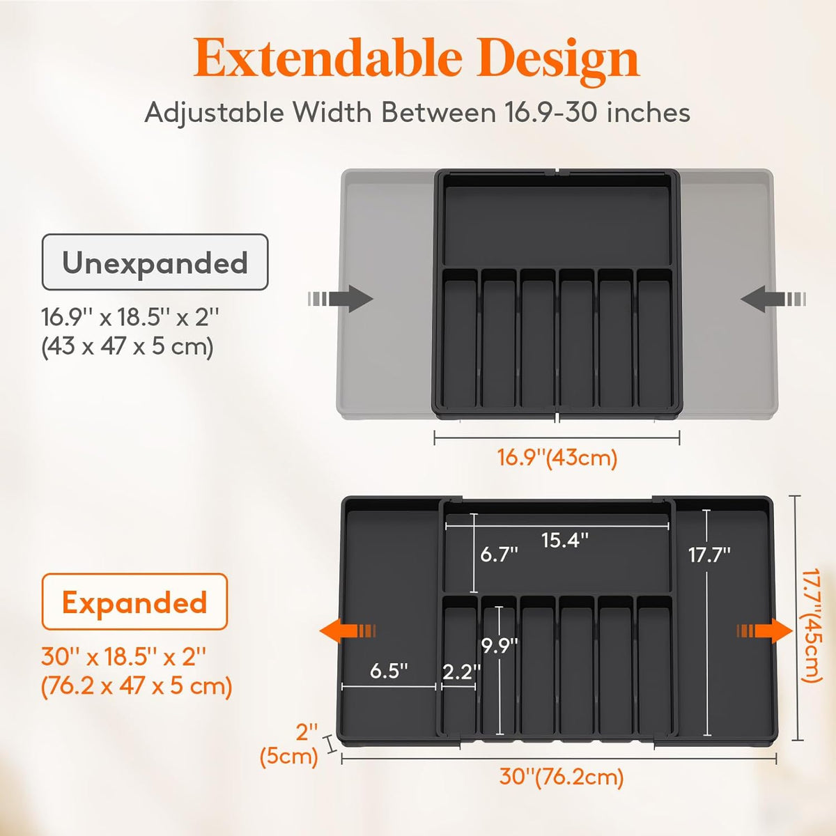 Lifewit Silverware Drawer Organizer, Expandable from 16.9 to 30 inches, Large Utensil Tray for