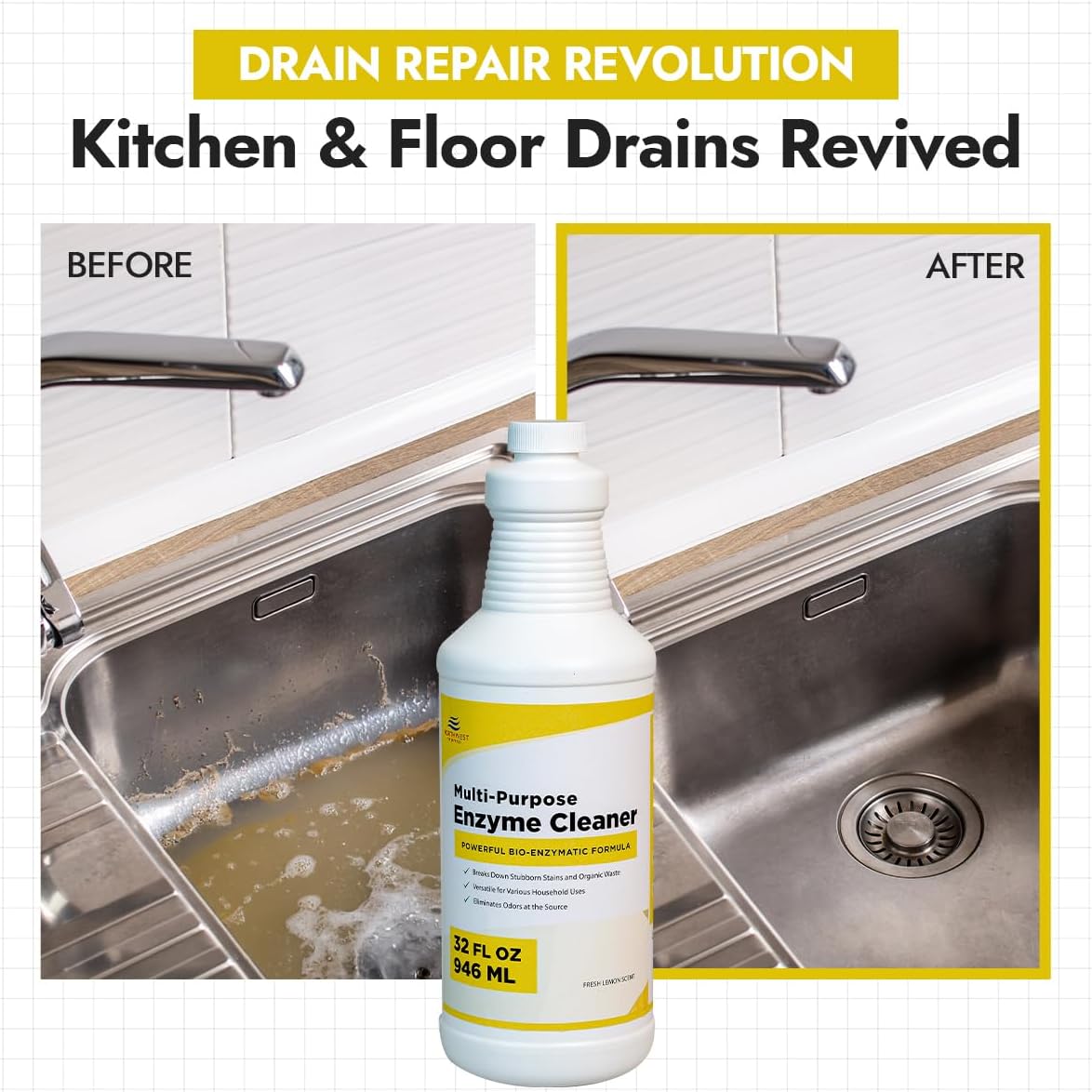 NORTHWEST ENTERPRISES Multi-Purpose Enzyme Cleaner - Household and Commercial Enzyme Cleaner, Fresh