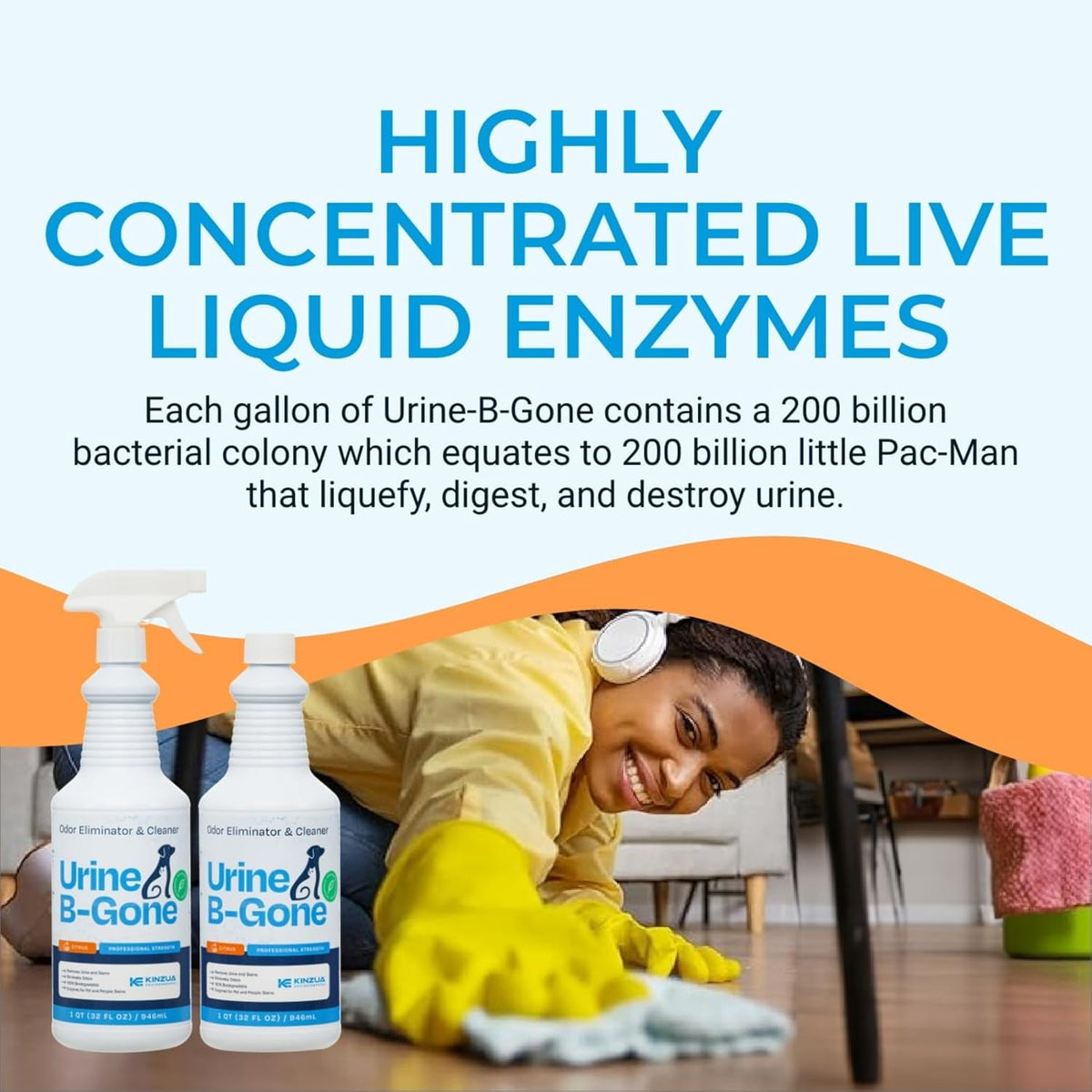 KINZUA ENVIRONMENTAL Urine B-Gone, Professional Enzyme Odor Eliminator & Pet Stain Remover, Human