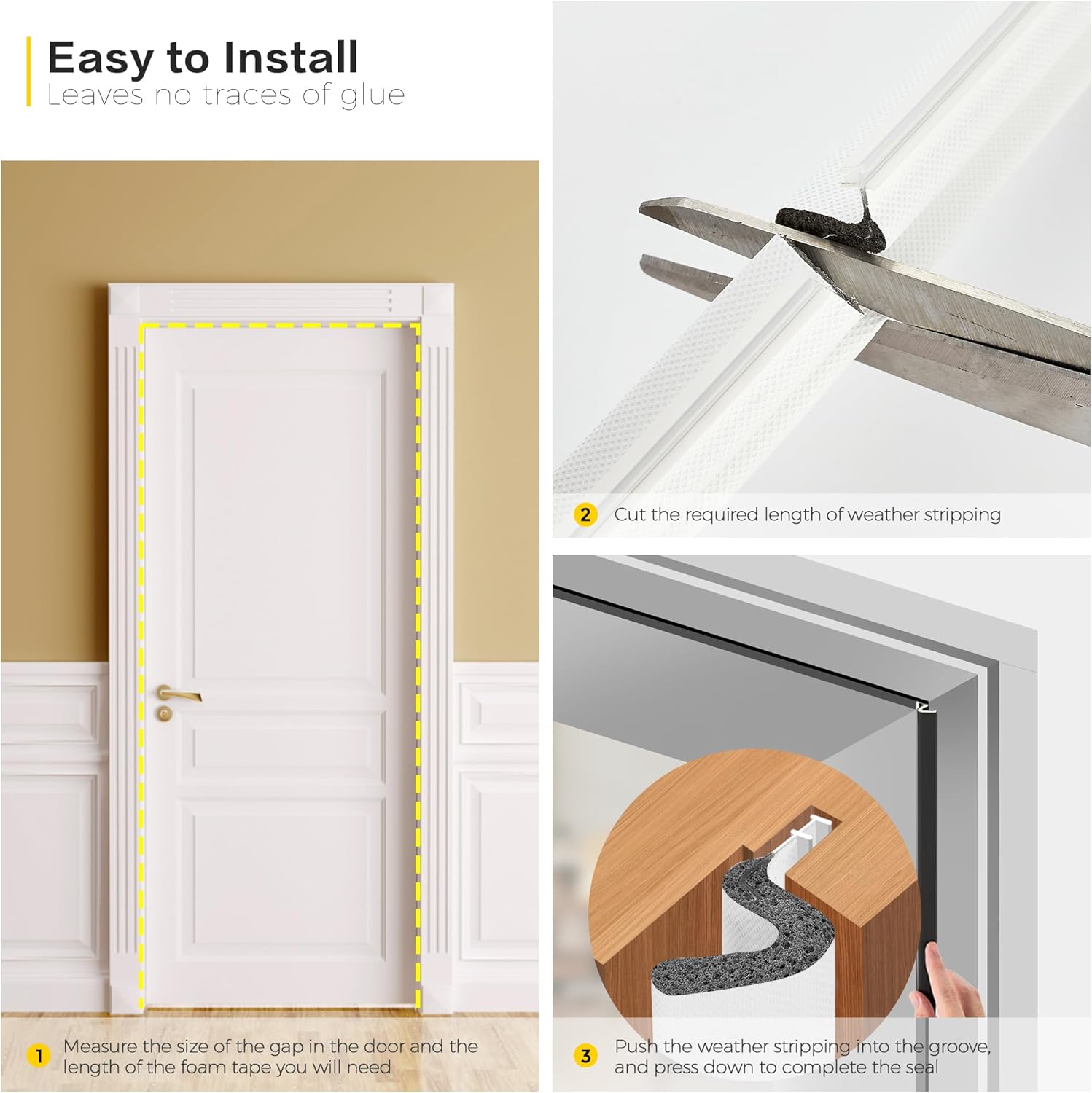 Weather Stripping Door Seal Strip - Soundproof Q-Shaped Foam for Exterior Door Frame, Large Gap