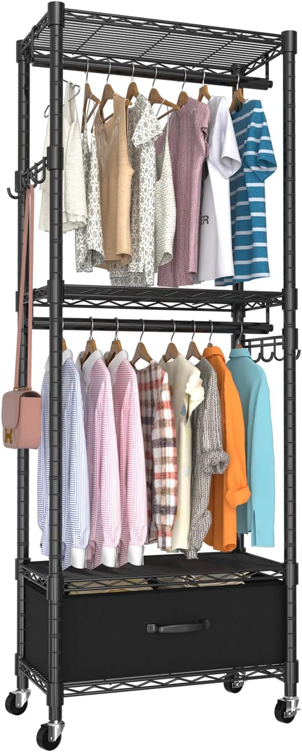Clothes Rack, Clothing Rack for Hanging Clothes, 4 Tiers Adjustable Closet Organizer System with