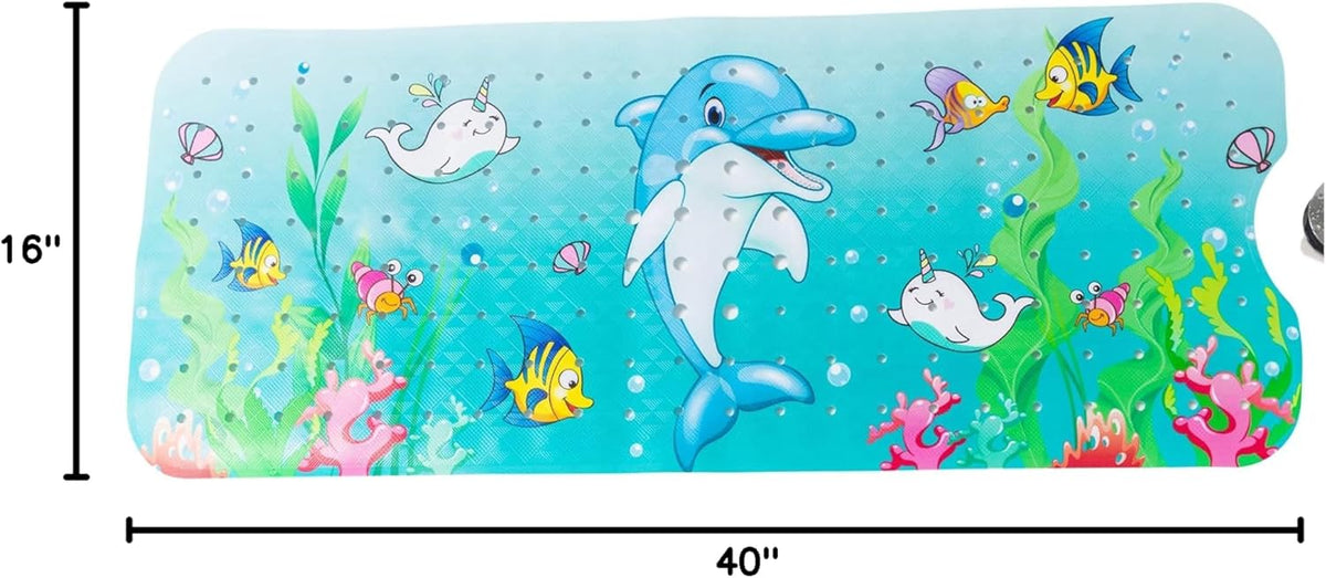 ENKOSI Bath Mat Long 40x16 – Non-Slip Bathtub Mat with Secure Suction Cups & Drain Holes with Fun