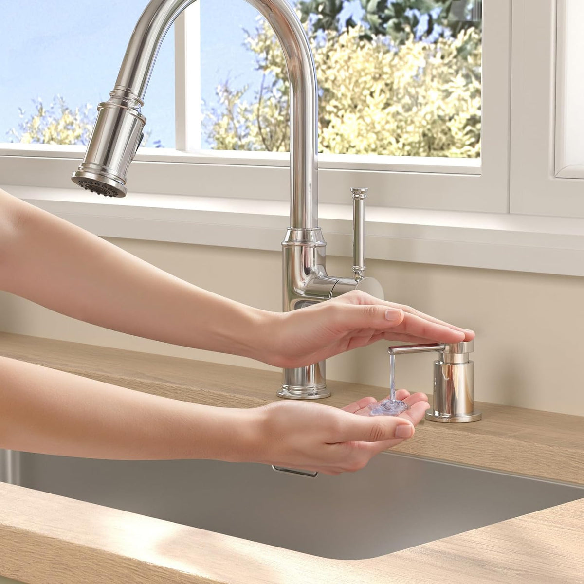 Lava Odoro Chrome Soap Dispenser for Kitchen Sink, Modern Brass Built in Countertop Pump Dispenser