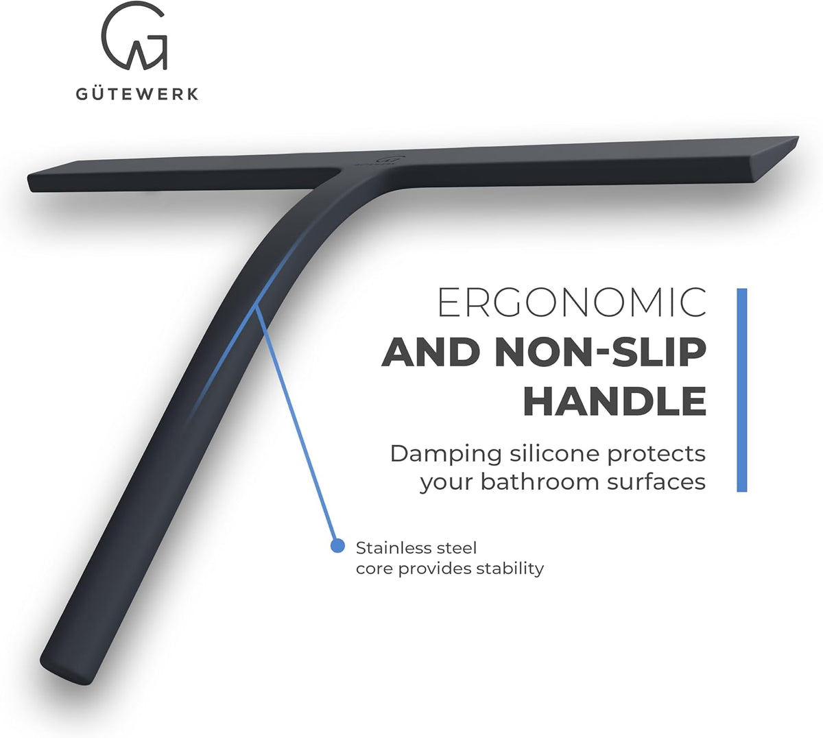 GÜTEWERK Shower Squeegee for Glass Doors, Silicone Window Squeegee, Bathroom and Glass Cleaning