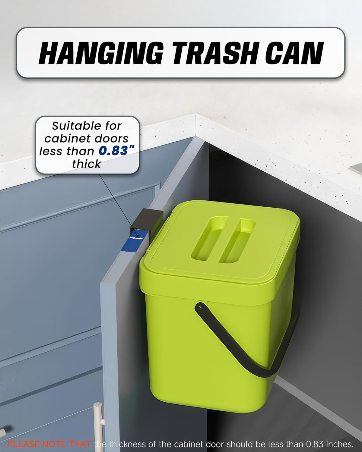 Countertop Compost Bin Kitchen, 1.8 Gallons Hanging Trash Can with Lid for Kitchen Cabinet Door