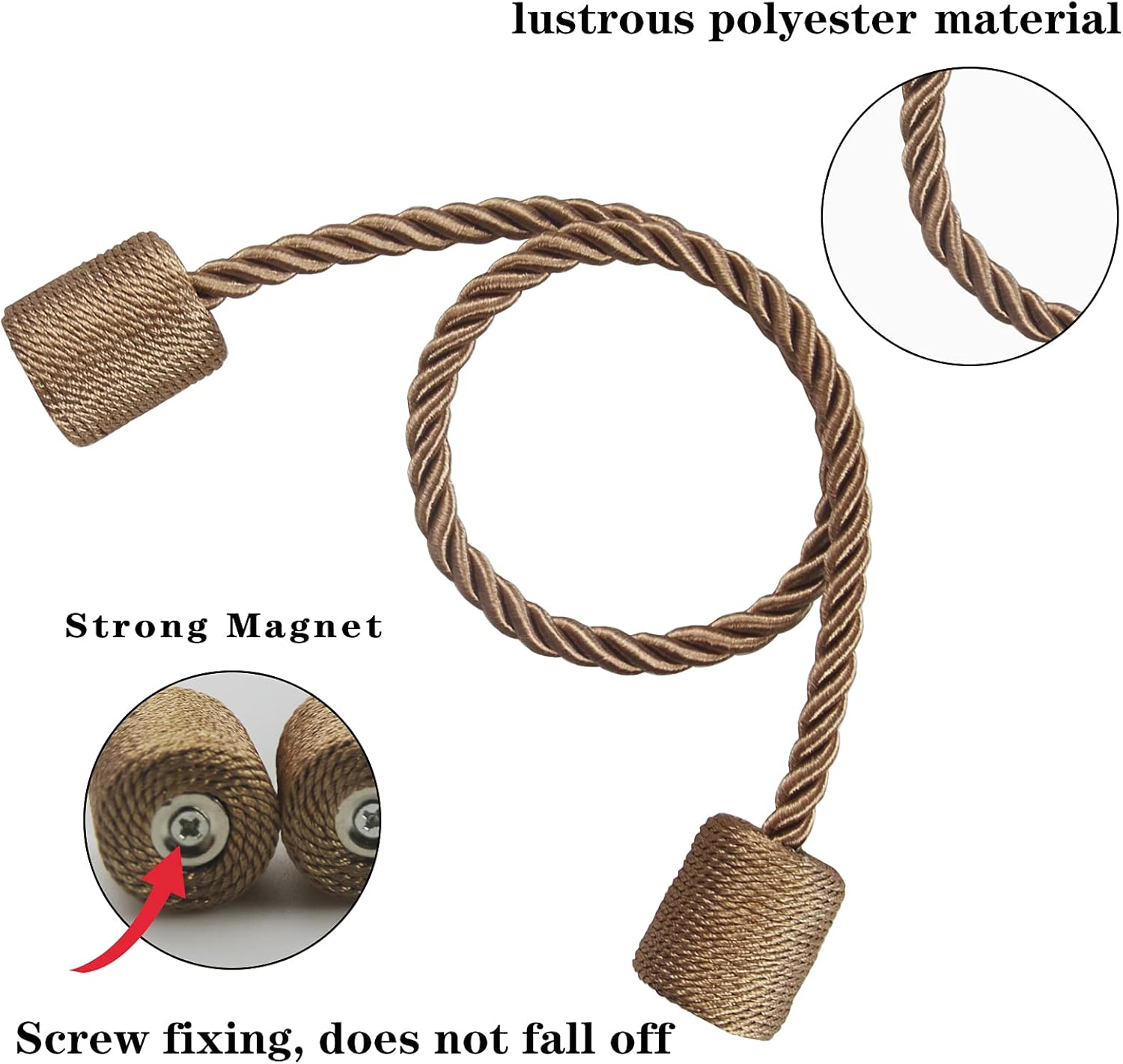 4 Pack Strong Magnetic Curtain Tiebacks Outdoor Elegant Decorative Tie Backs Modern Rope Tiebacks