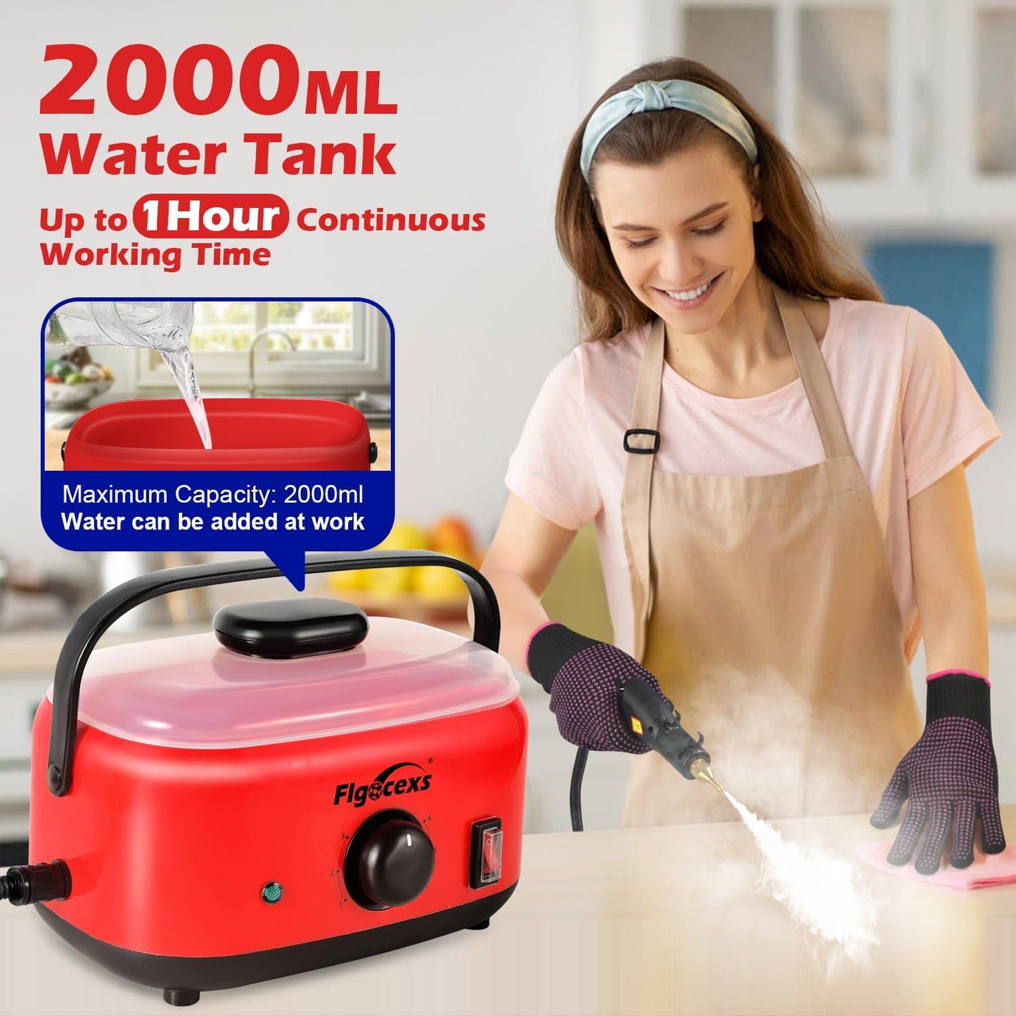 Handheld Steam Cleaner,2500W High Temperature High Pressure Steam Cleaner with 3 Brush Heads