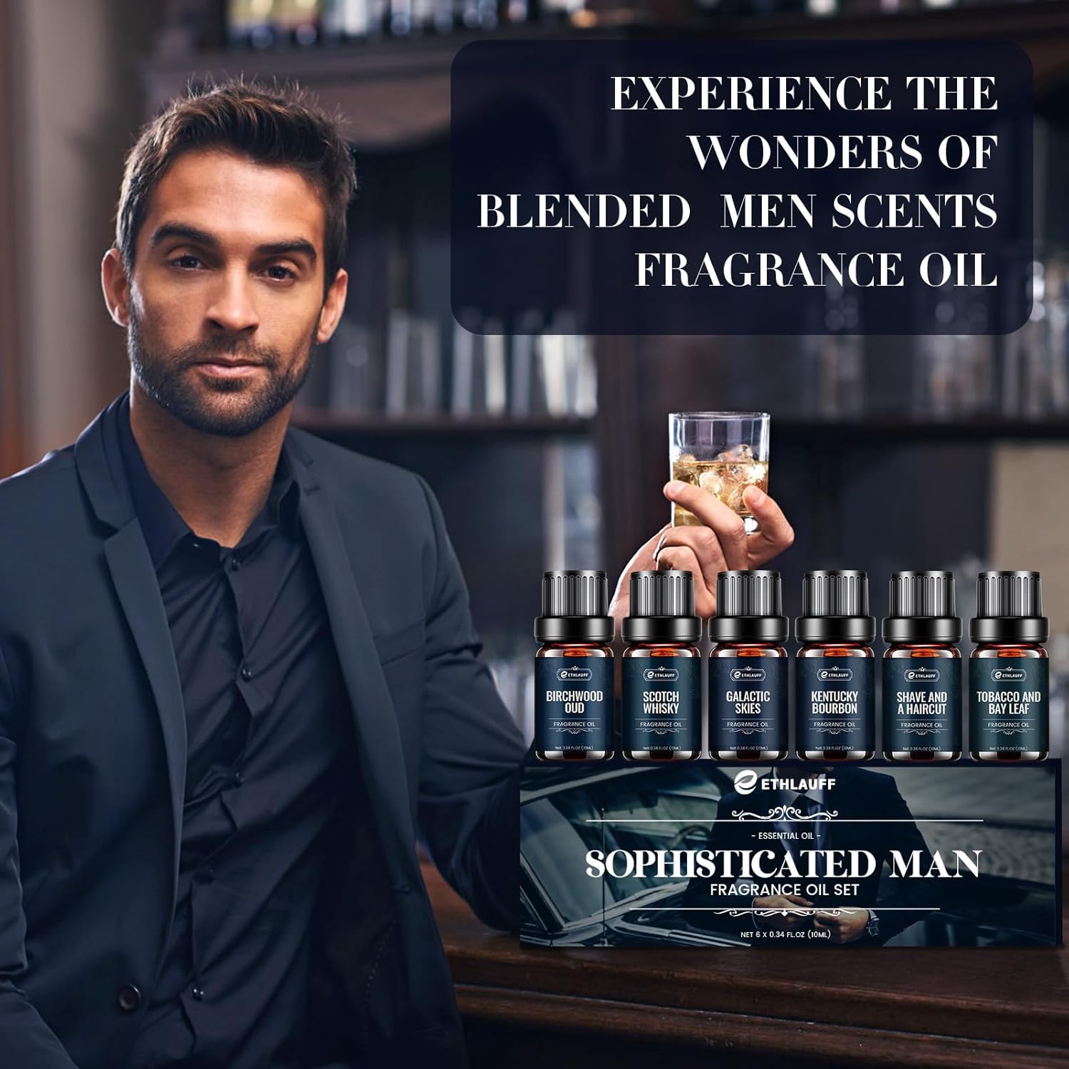 Men Essential Oils Set - TOP 6 Gentlemen's Fragrance Oil for Diffuser, Candle & Soap Making