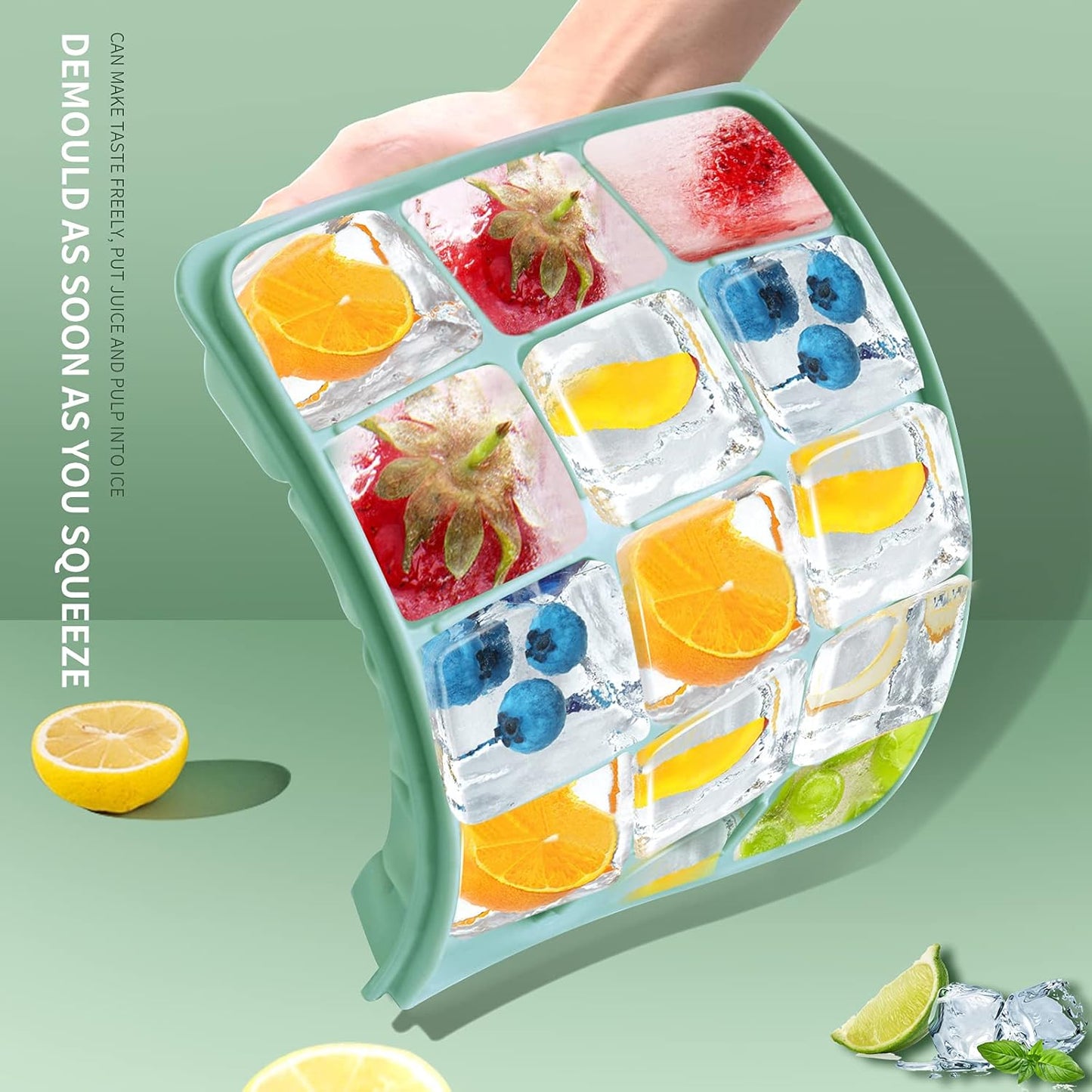 Ice Cube Trays Set of 2, Easy Release 15 Flexible Silicone Ice Cube Molds with Removable Lid