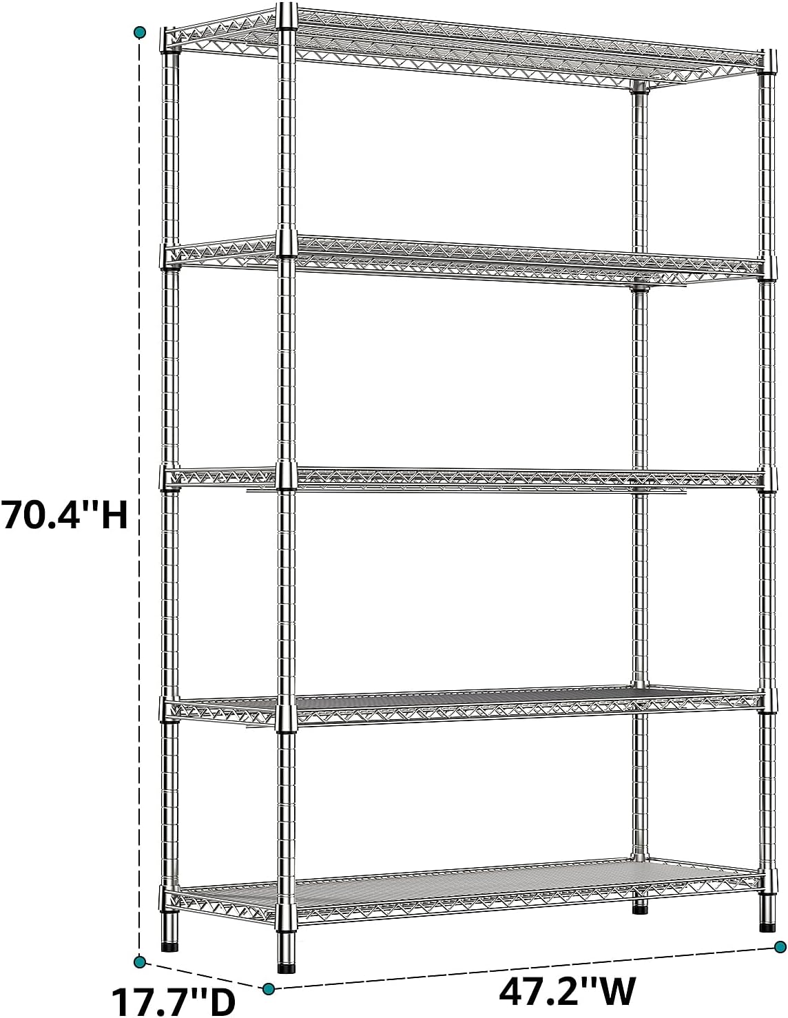 IZEUK 4250 LBS Garage Shelving Wide Storage Shelves 5 Tier Metal Shelves Heavy Duty Adjustable
