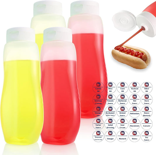 Condiment Squeeze Bottles for Ketchup Hot Sauce Liquids Oil with Caps for Condensed Milk and