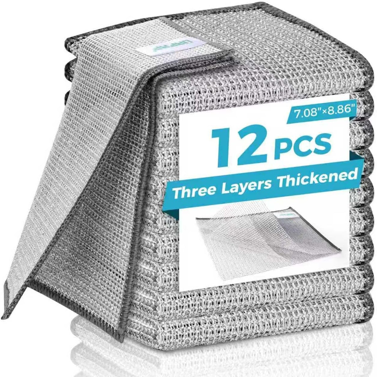 Forggon12 Pcs New Upgrade 3-Layer Metal Dish Cloth, No Scratches and No Odor, Multipurpose Wire