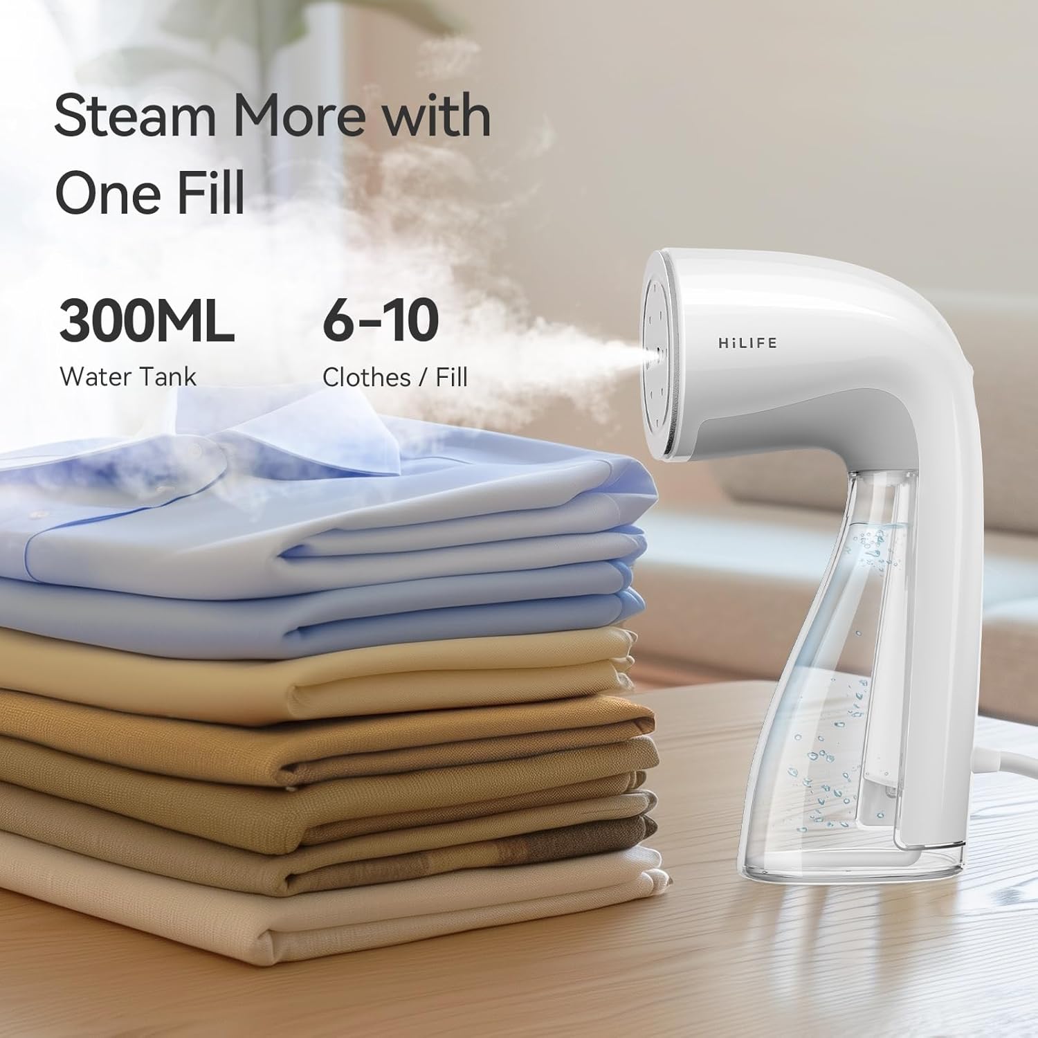 HiLIFE Steamer for Clothes, Handheld Clothes Steamer with Large 300ml Tank, 1100W Strong Power, 30S