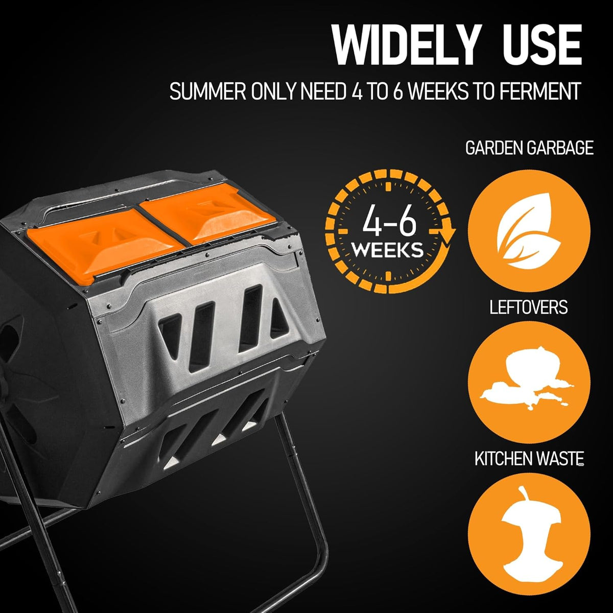 Hourleey Compost Bin Outdoor, 43 Gallon Dual Chamber Tumbling Composting Bin with Sliding Doors