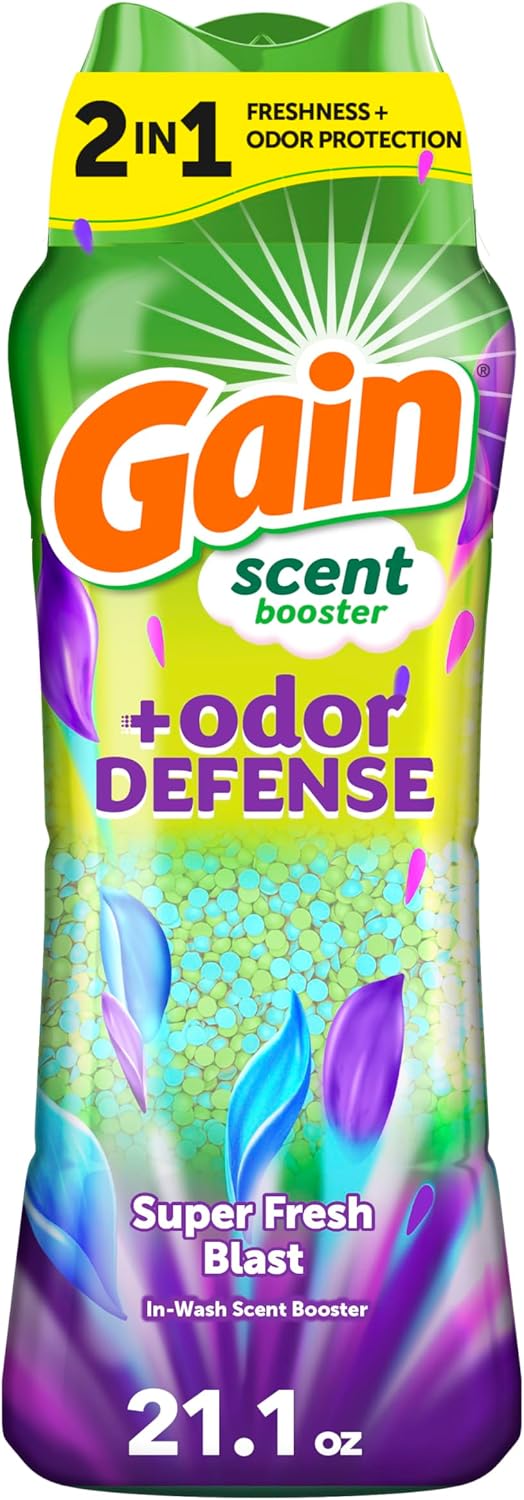 Gain Odor Defense In-wash Scent Booster, Super Fresh Blast scent, 21.1 OZ, 2 in 1 Freshness plus