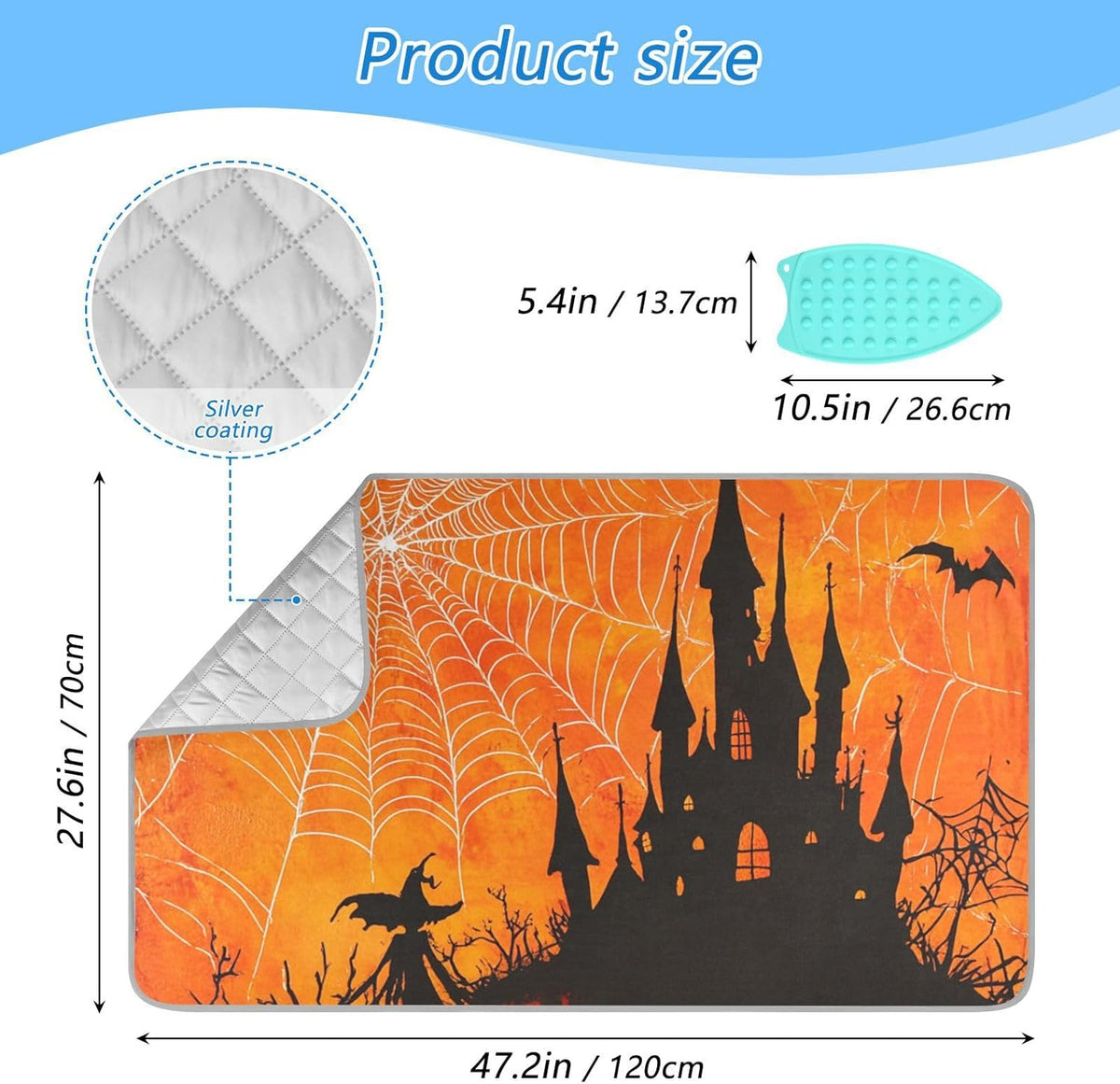 Orange Halloween Bat Castle 01 Ironing Mat for Table top Portable Ironing Pad Blanket for Washer
