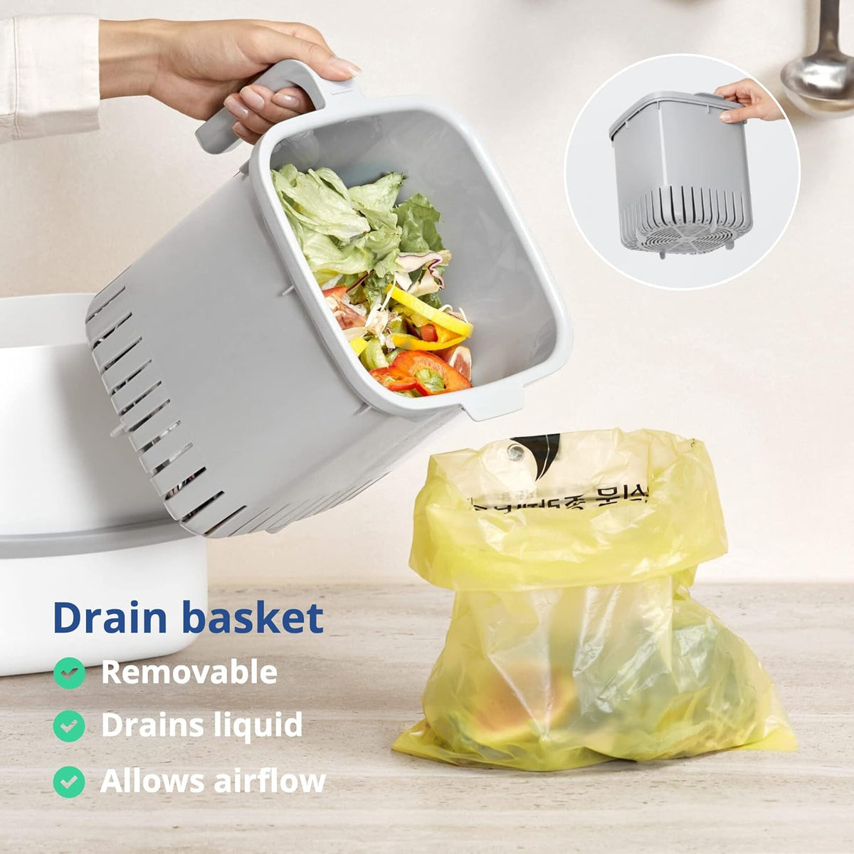 BLUE GINKGO Kitchen Compost Bin [5L / 1.32 GAL] – Filter-Free, Odor-Tight Countertop Food Waste