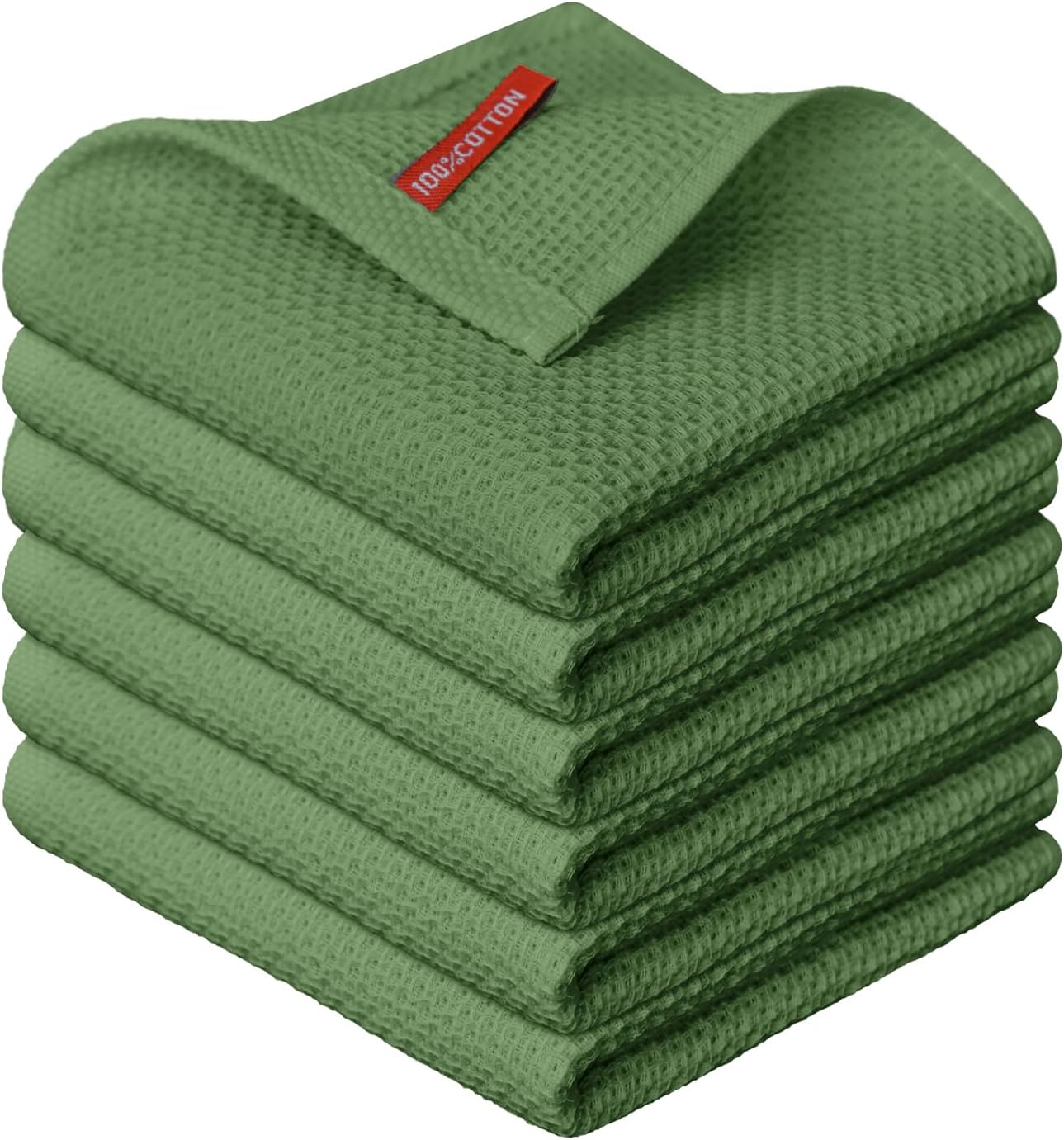 Artoid Mode 100% Cotton Olive Green Waffle Weave Kitchen Dish Cloths, 12x12 Inch Ultra Soft