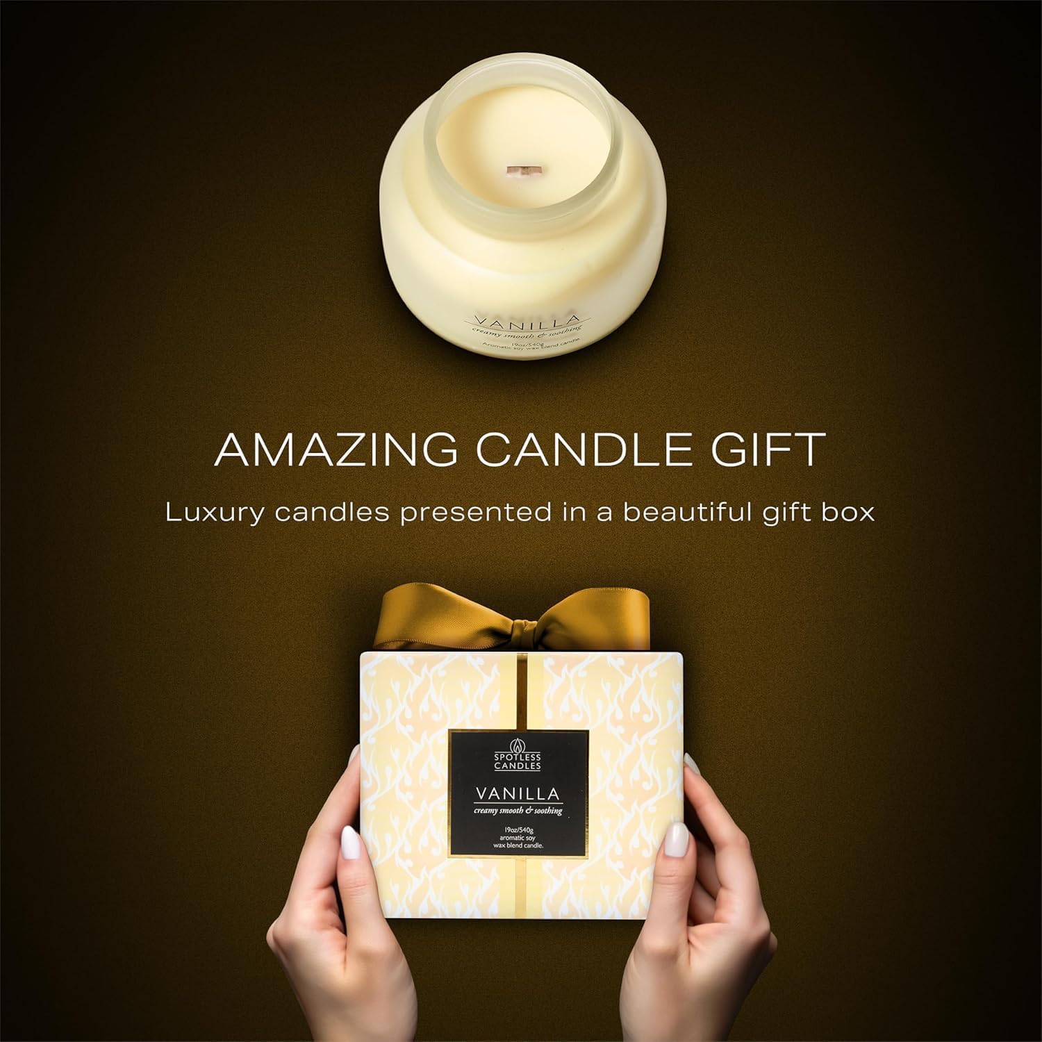 Volcano Vanilla Candle 19oz:- with a Crackling Wooden Wick in Large 4" x 5" Large Elegant White