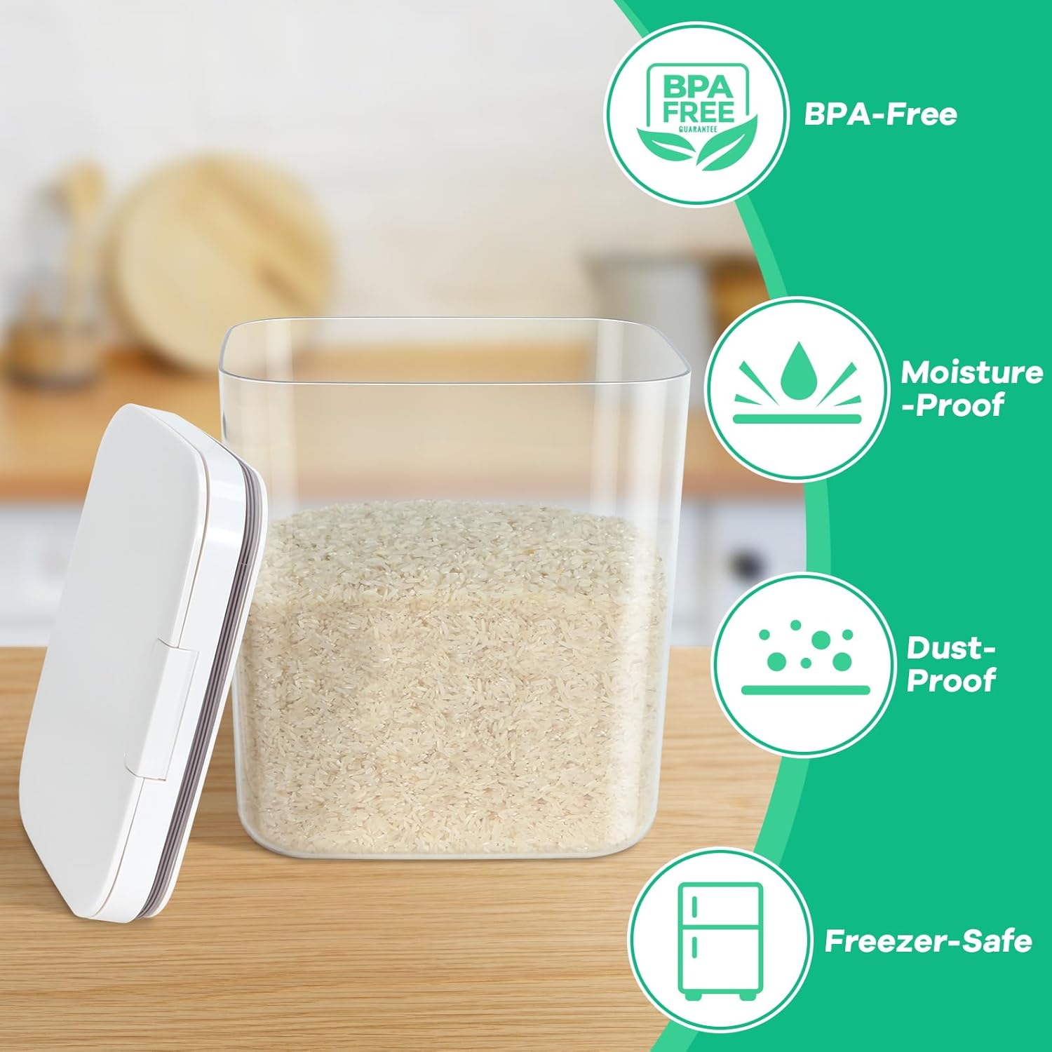 Rice Storage Container - 5.8 Qt | 11 Lbs Crystal-Clear Plastic Food Storage Container Bin with