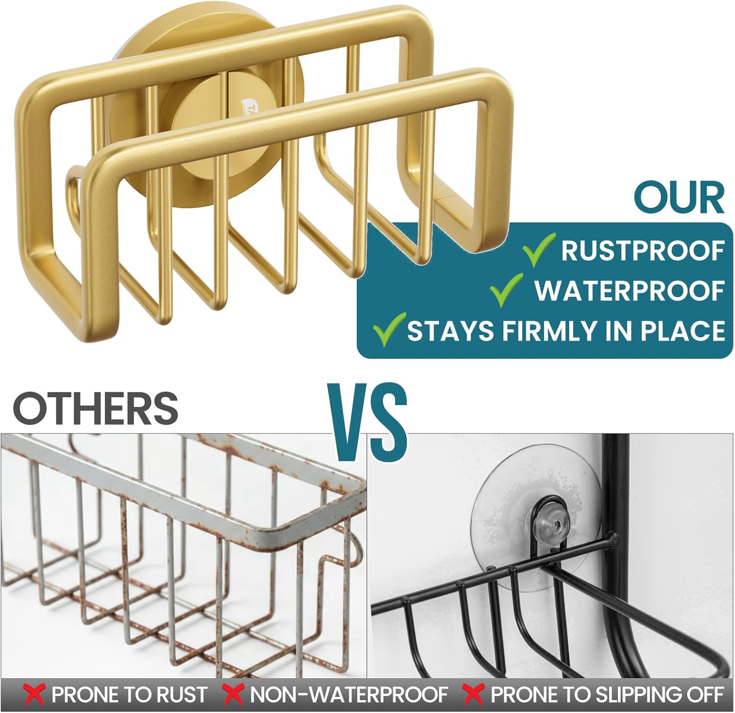 TAILI Sponge Holder for Kitchen Sink with Strong Suction Cup, Rustproof Aluminum Sink Caddy for