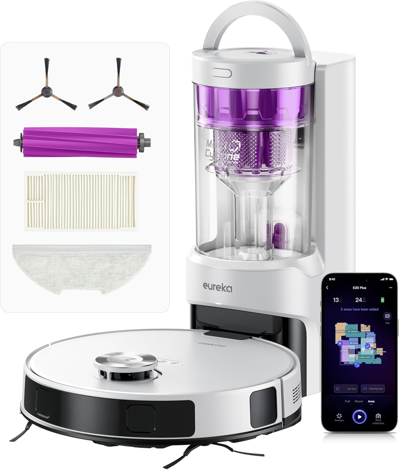Eureka E20 Plus Robot Vacuum and Mop Combo, Robot Vacuum Cleaner with Bagless Self Emptying