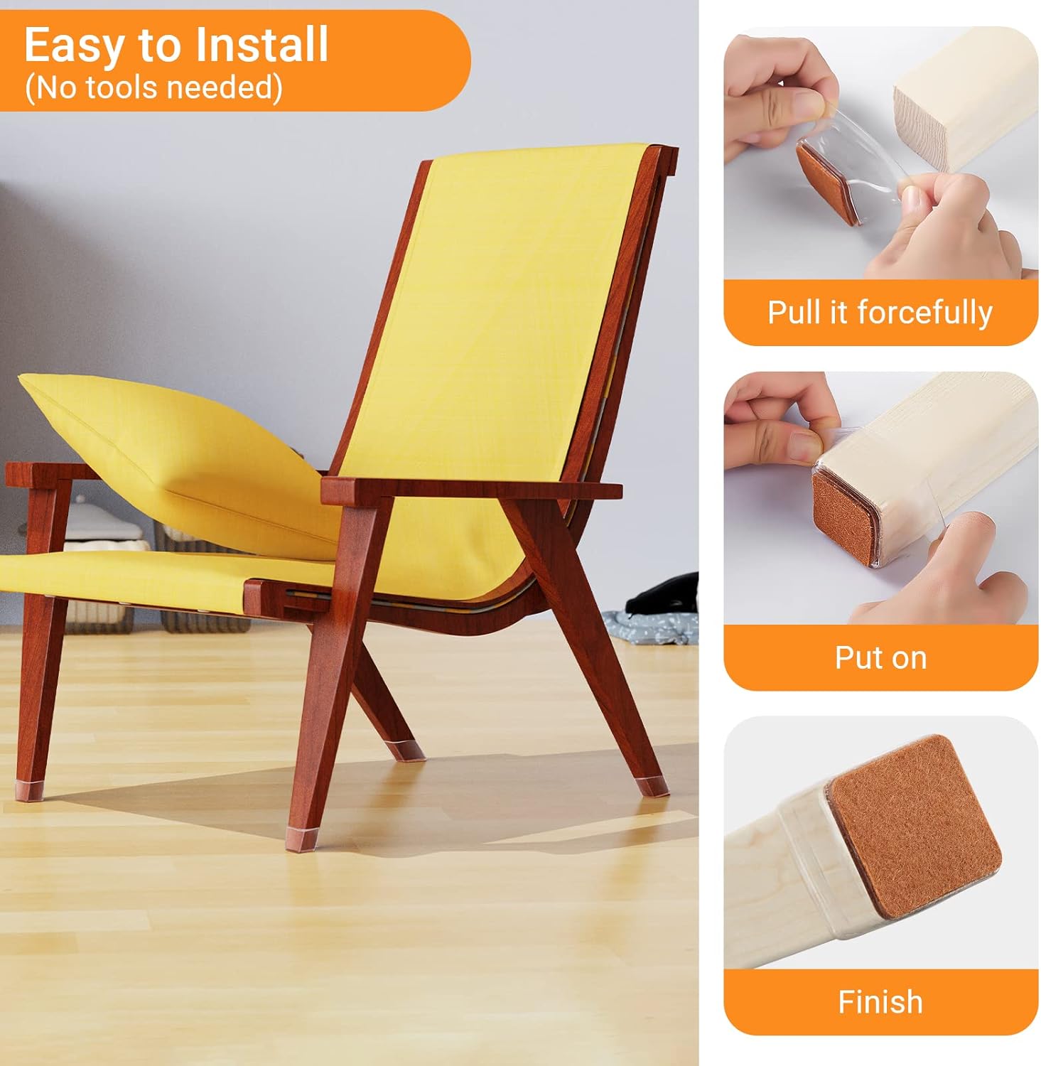 36 Pcs Square Chair Leg Floor Protectors, Felt Furniture Pads for Hardwood Floors, Chair Leg