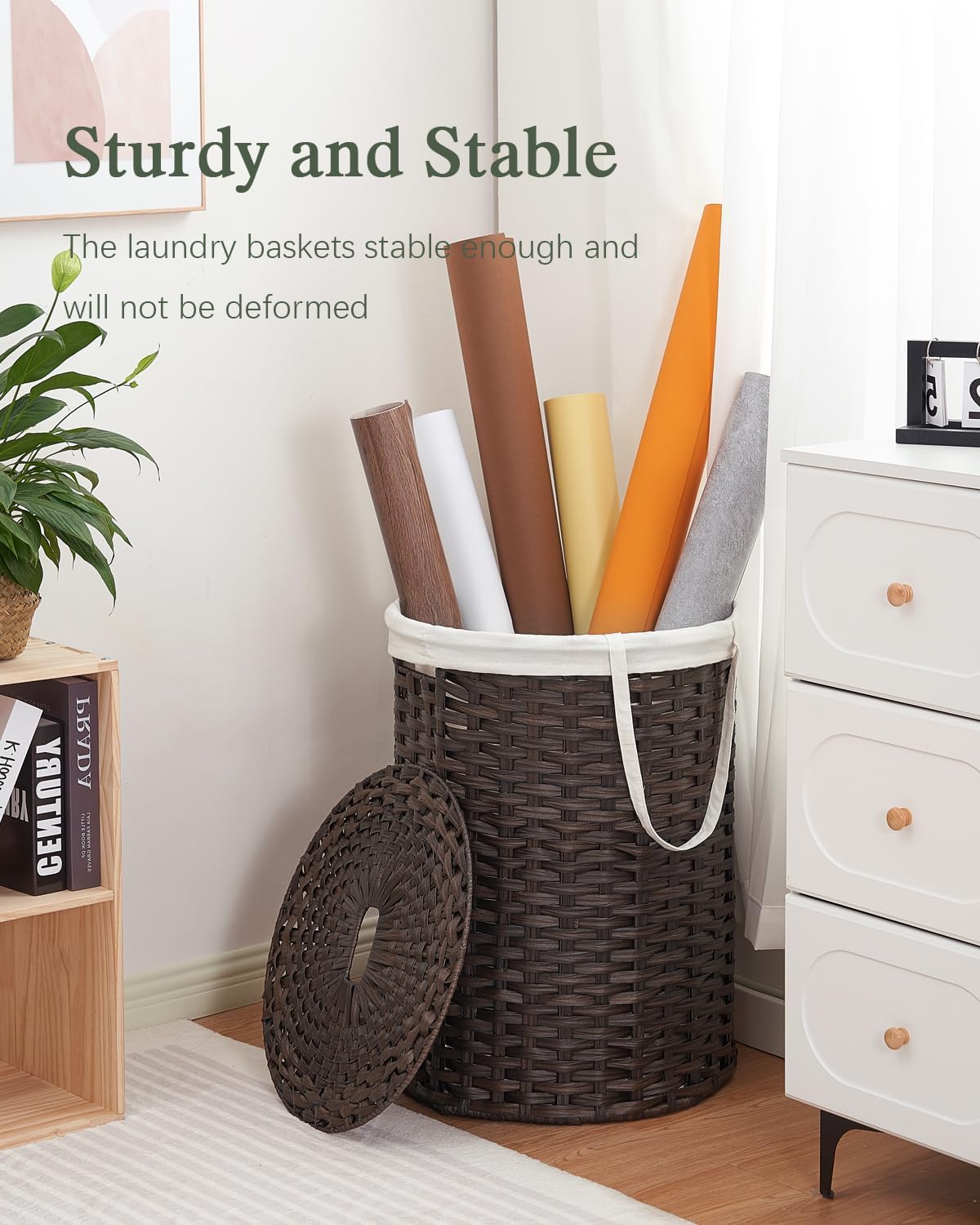 Laundry Basket with Lid Round Rattan Laundry Hamper with Lid and Handles 29.1 Gal (110 L) Handwoven