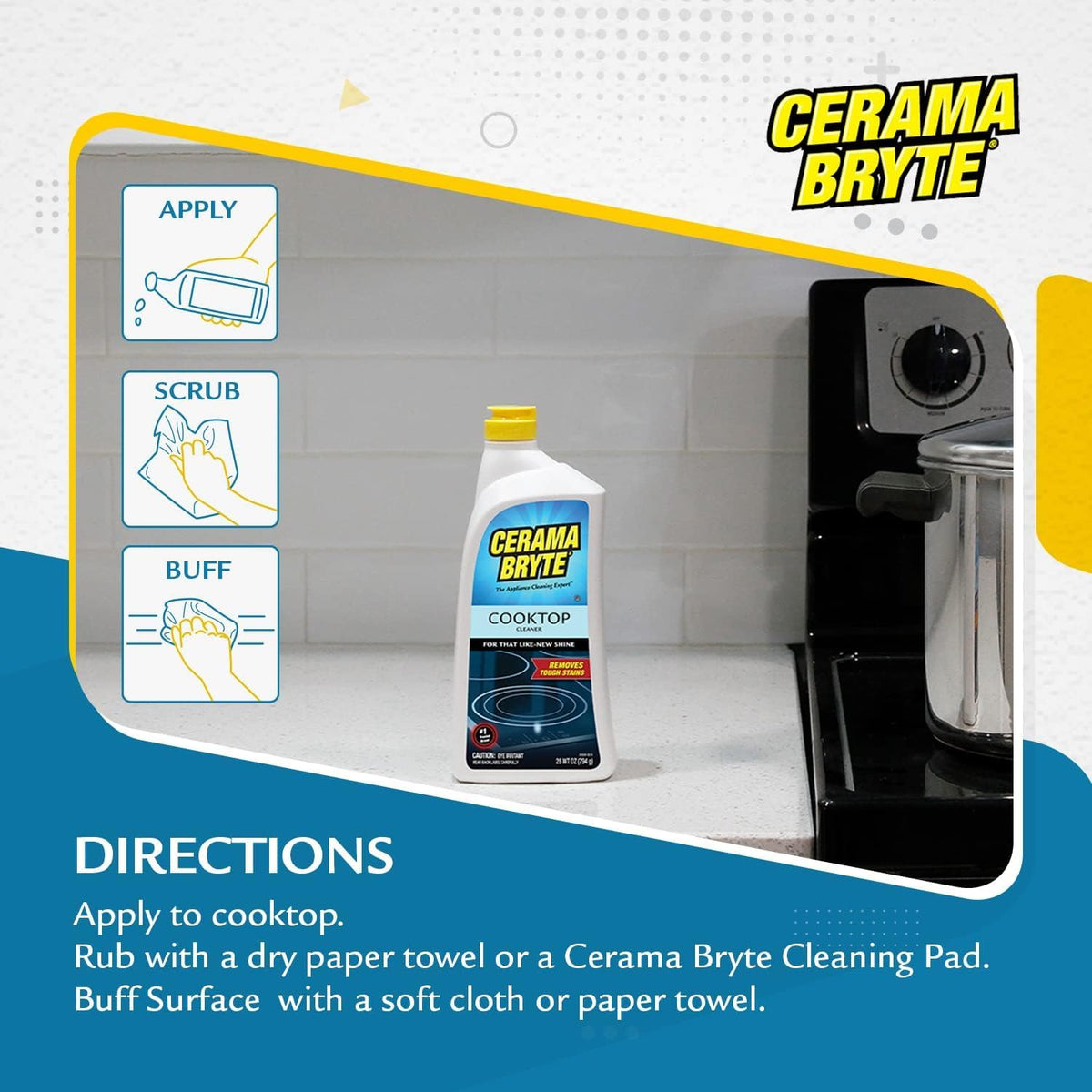 Cerama Bryte Removes Tough Stains Cooktop and Stove Top Cleaner for Glass - Ceramic Surfaces, 18