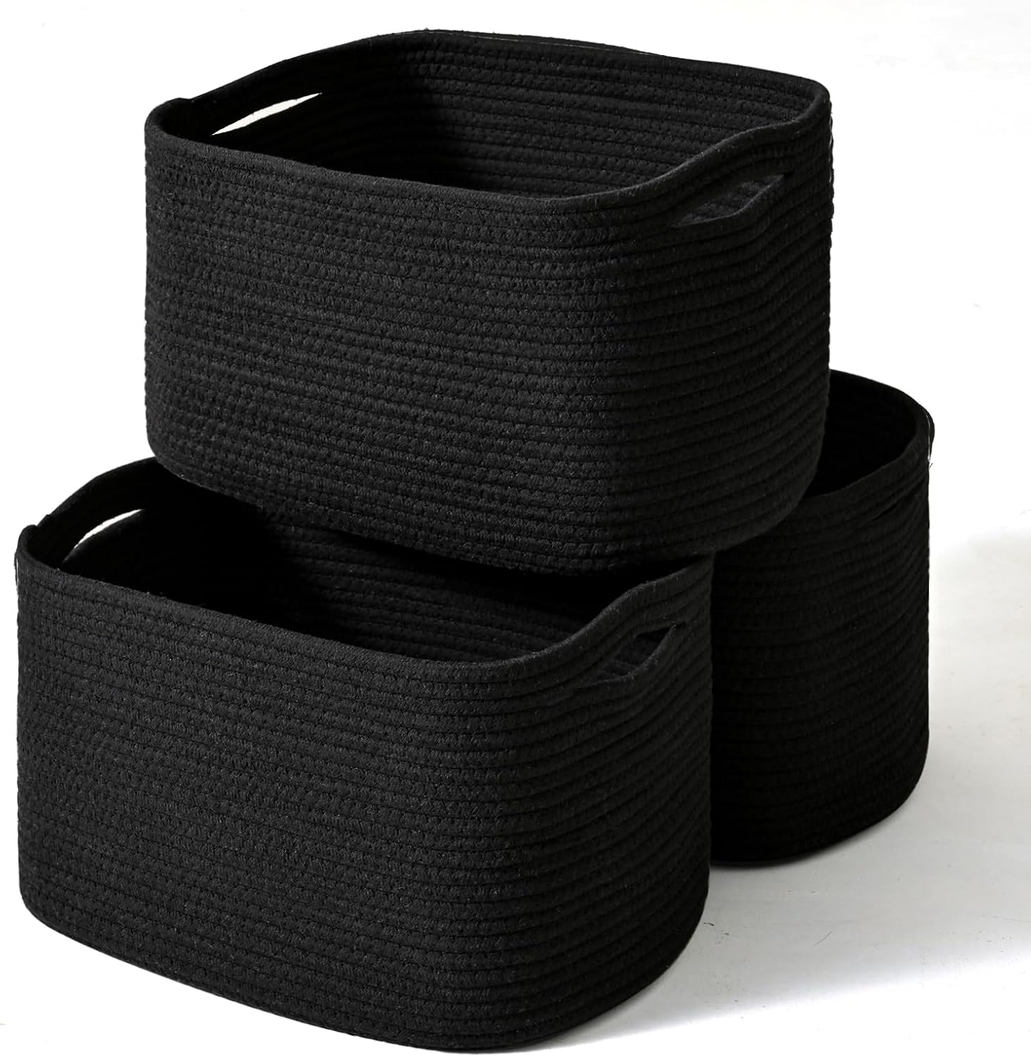 Black Storage Baskets for Organizing Shelves, Toy Basket for Nursery, Woven Cotton Rope Basket for