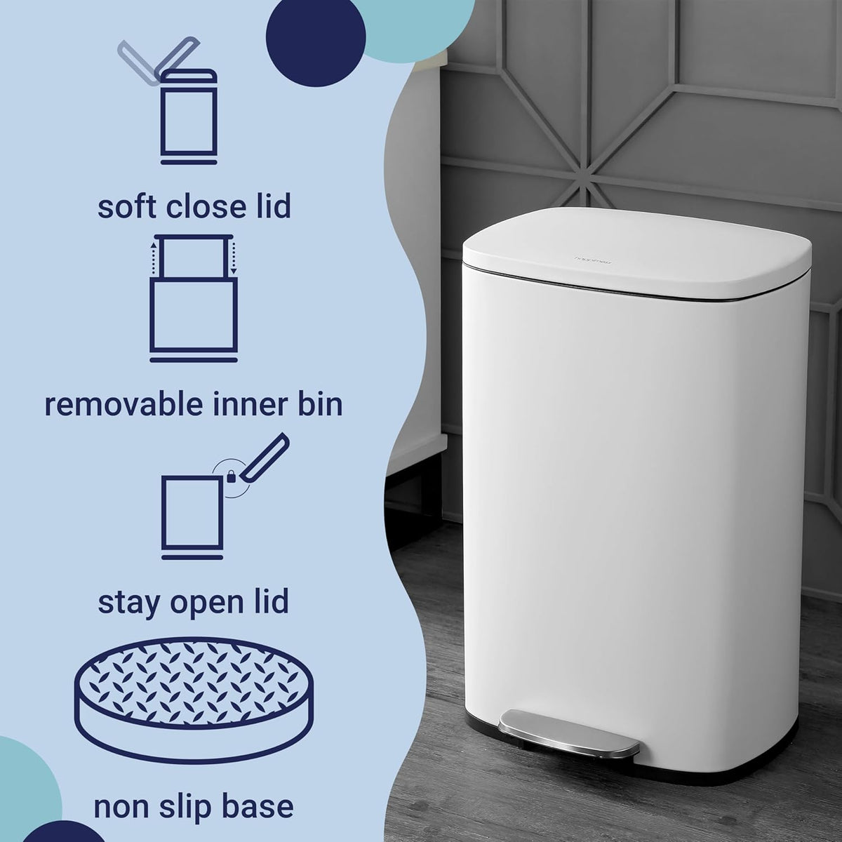 happimess HPM1006C Connor Rectangular Trash Can with Soft-Close Lid and Free Mini Trash Can, Modern