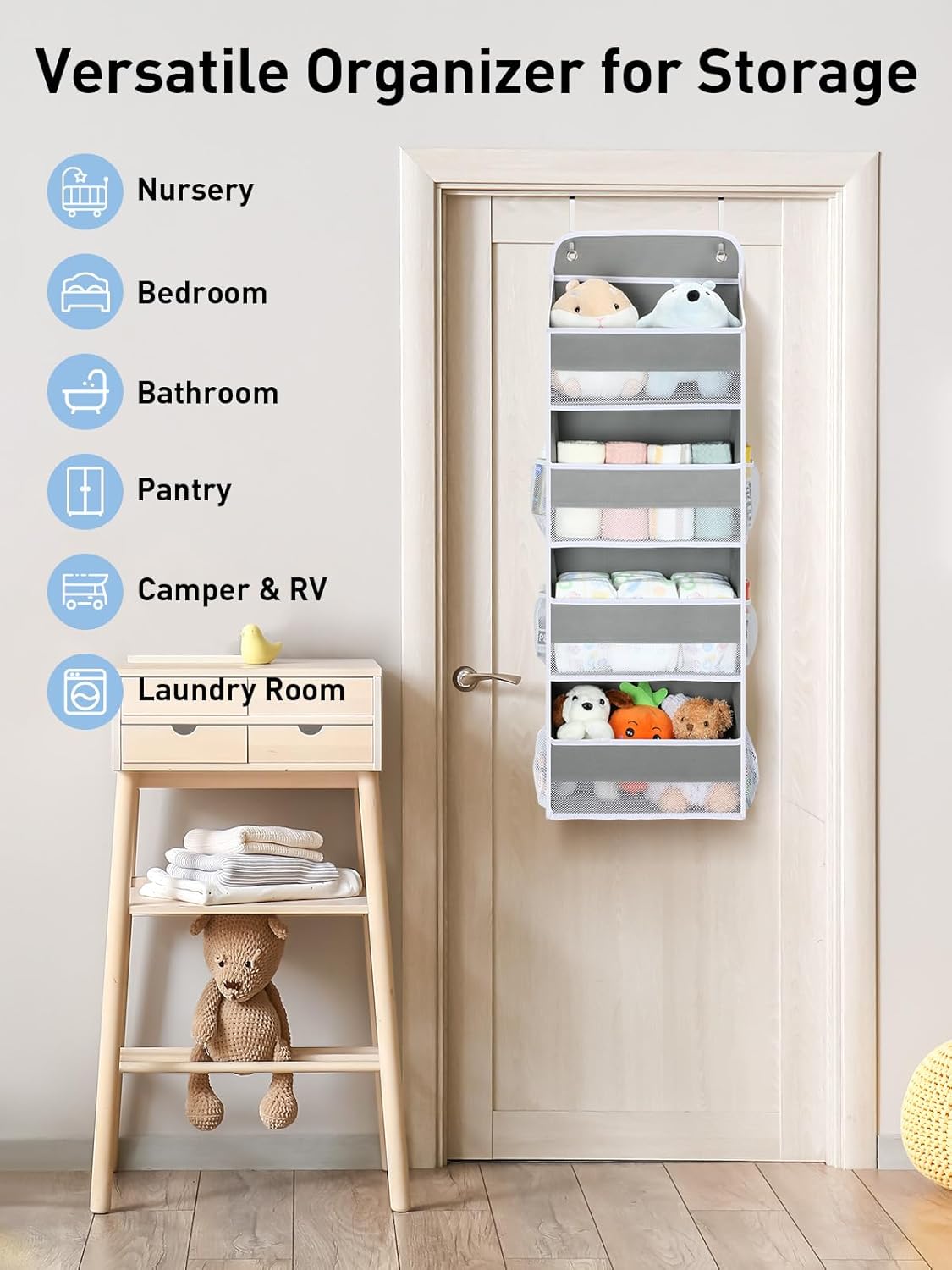 Yecaye 1 Pack Over the Door Organizer, 35.2lbs Load Toy Stuffed Animal Storage, Swing-proof Hanging