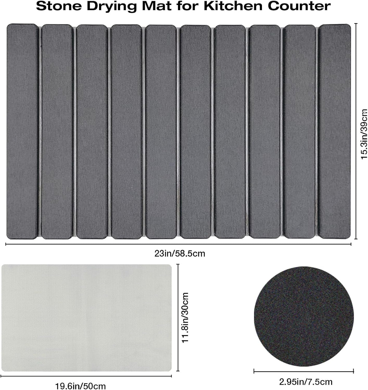 Large Diatomite Kitchen Counter Drying Mat – 24”x16”, Aesthetic Stone Mat for Dishes, Roll-Up
