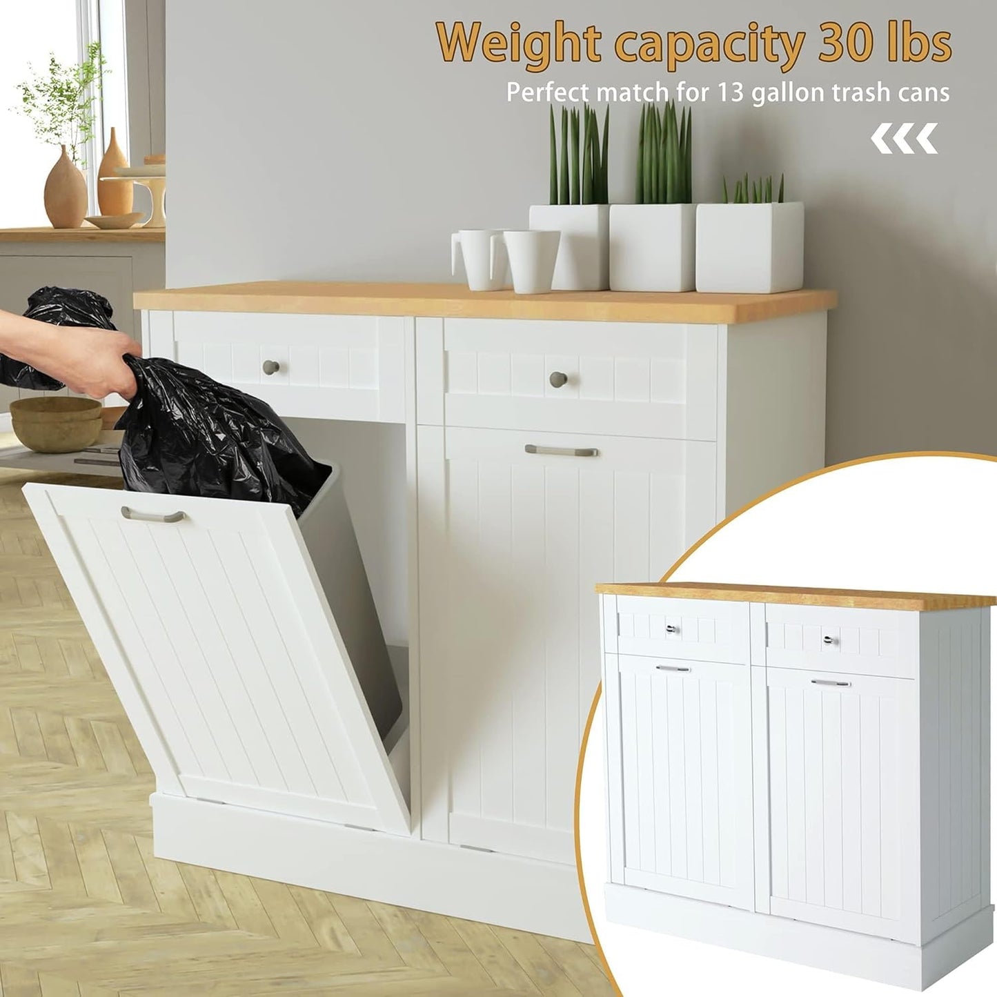Betterhood Tilt Out Trash Cabinet 10 Gallon Wooden Free Standing Laundry Sorter Cabinet,Recycling
