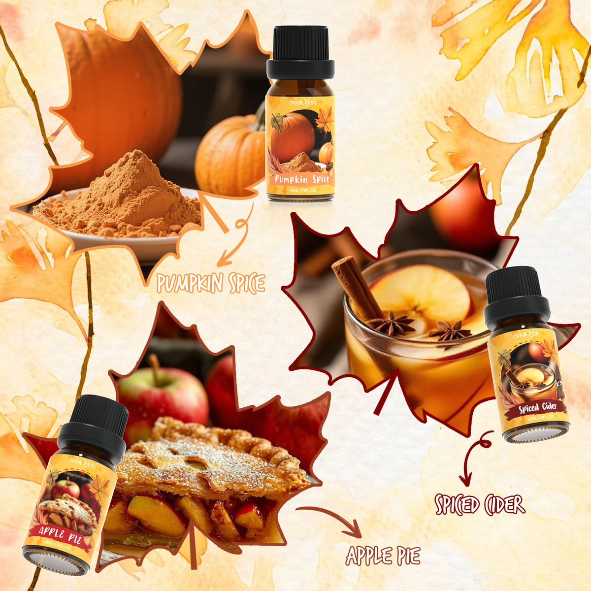 Autumn Fragrance Oils Set, Essential Oil for Diffuser, Fall Scent Diffuser Oil, Use for Soap Candle