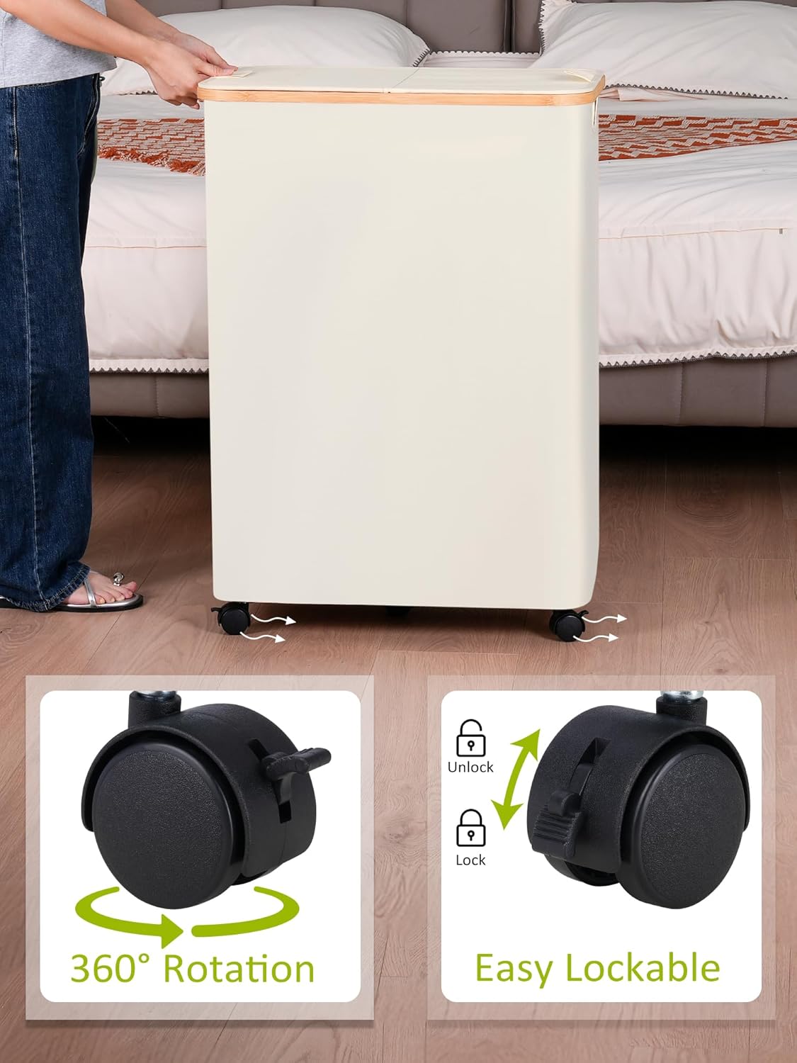 efluky Double Laundry Hamper with Wheels, Divided Laundry Hamper with Removable Bags, 2 Section