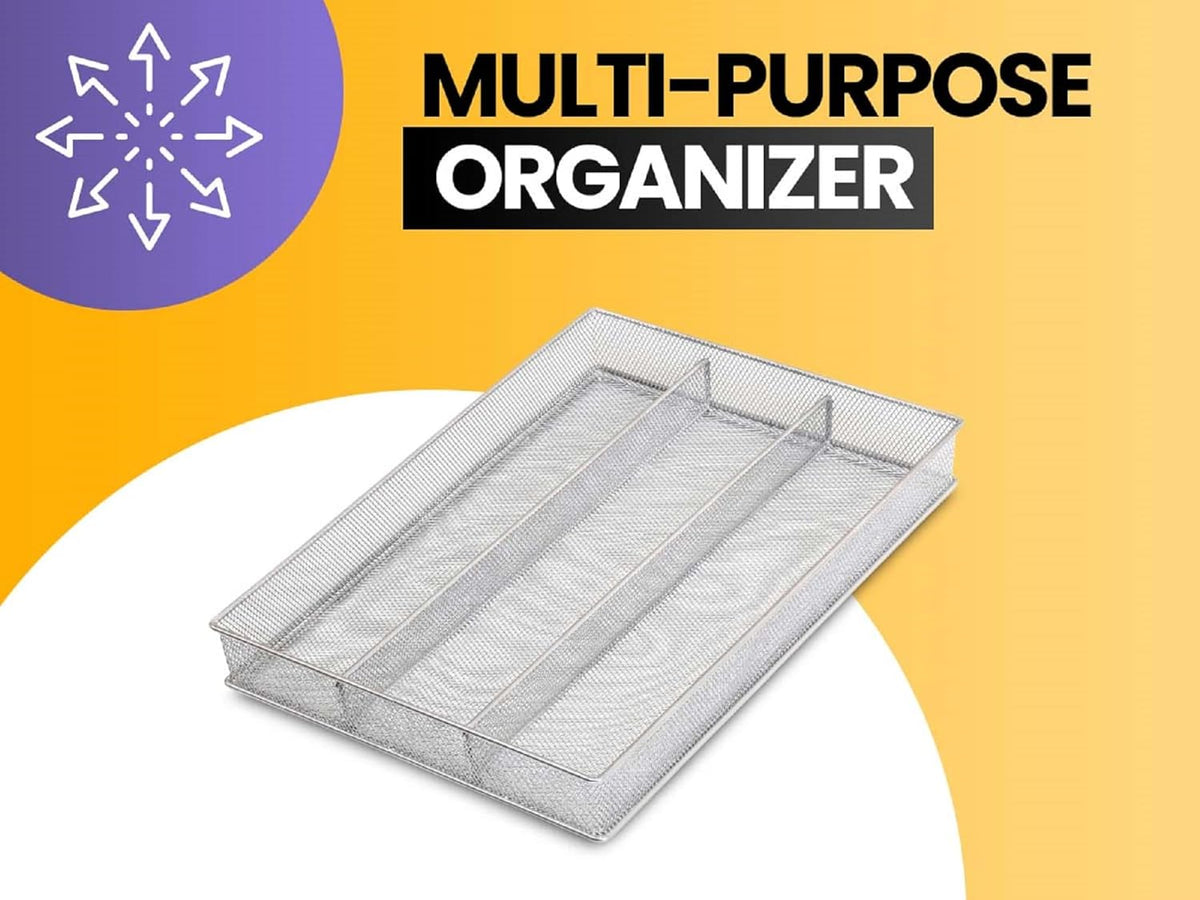 YBM Home Metal Silverware Organizer for In-Drawer Cutlery Storage, 5 Compartment Mesh Cutlery