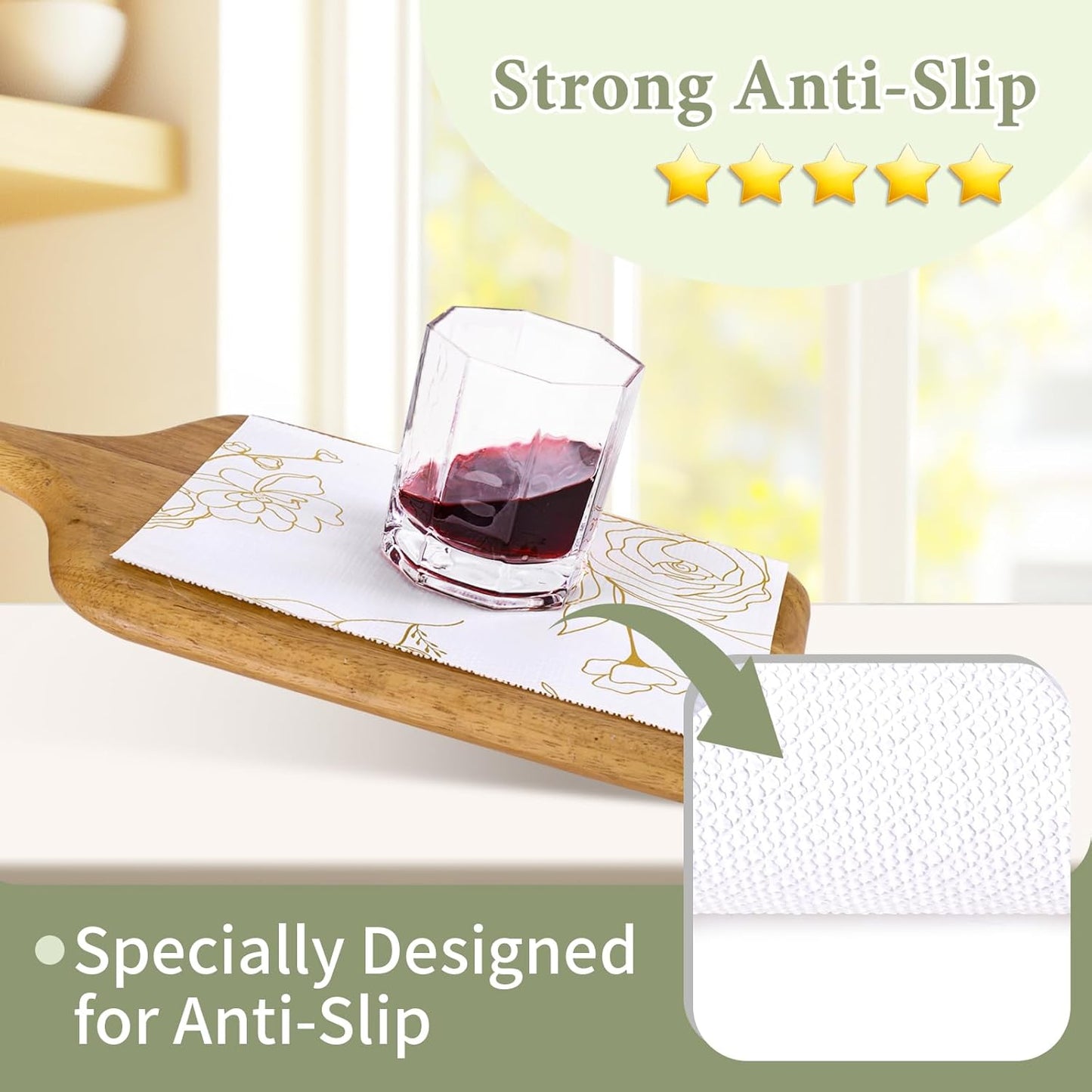 Shelf Liners for Kitchen Cabinets 23.6in x 39.37FT Non Adhesive Drawer Liner Gold Floral Thickened