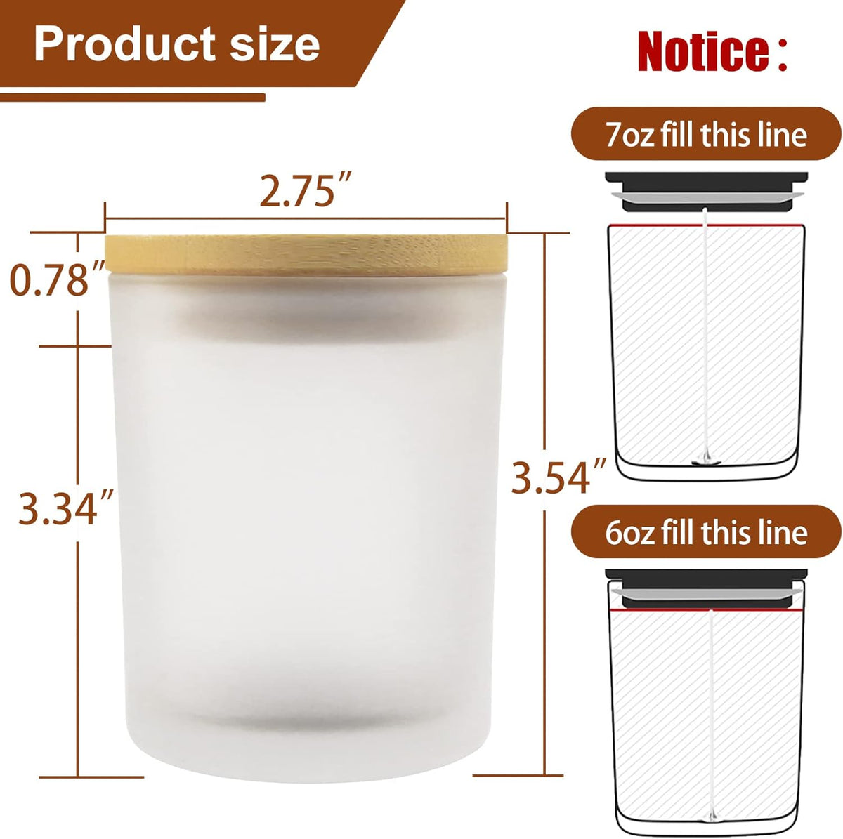CONNOO 15 Pack 7 OZ Frosted Empty Candle Jars with Bamboo Lids and Sticky Labels for Making Candles