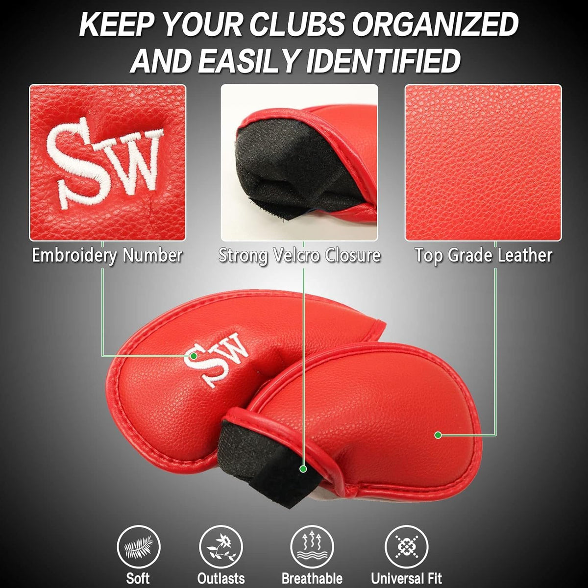 FINGER TEN Premium Synthetic Leather Stylish Iron & Wedge Golf Head Covers Value 12 Piece Set