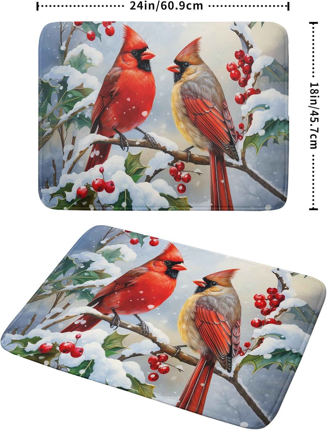 Winter Cardinals Dish Drying Mat for Kitchen Counter - Absorbent Reversible Microfiber Pad, Drainer