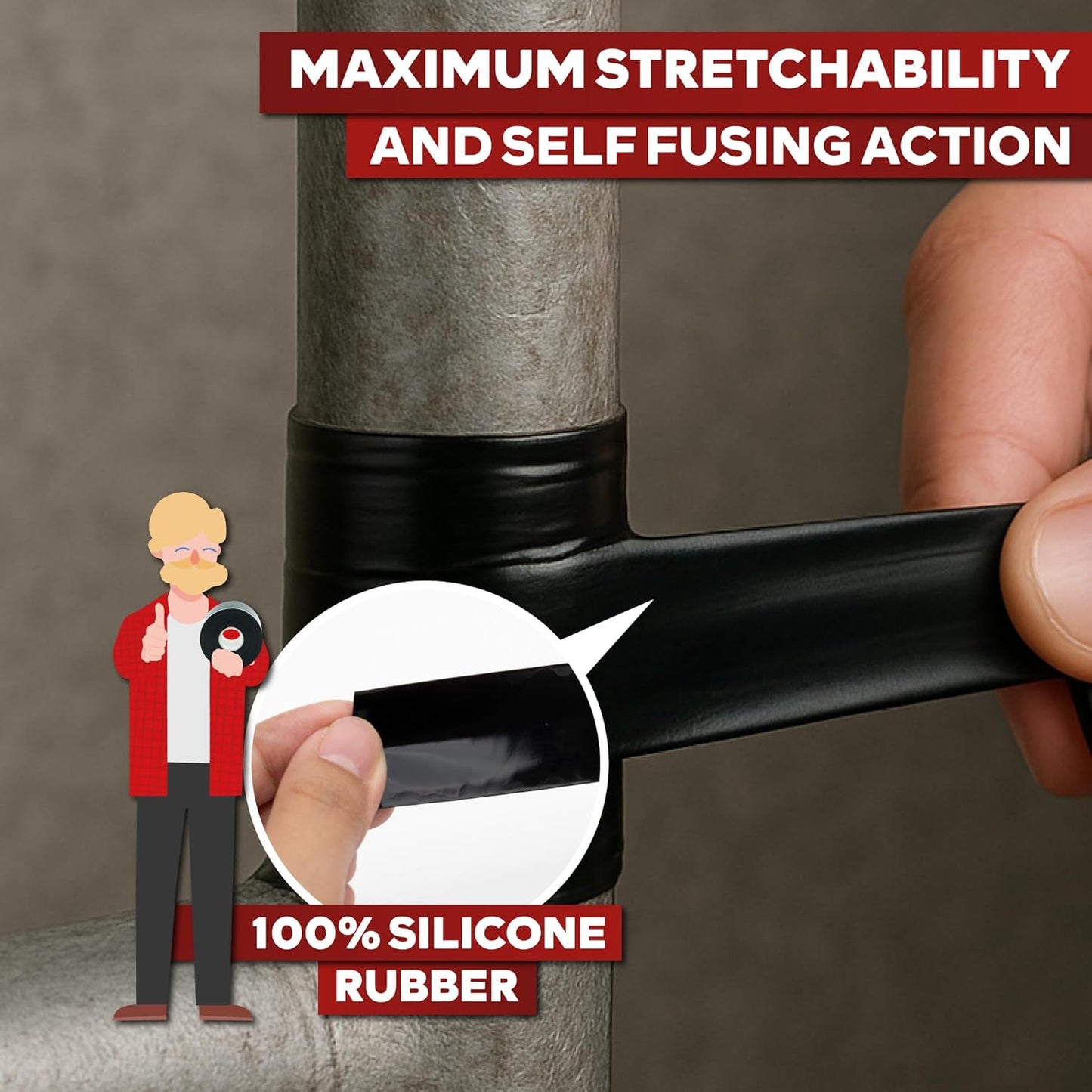 XFasten Self Fusing Silicone Tape Waterproof – 1" x 36 Feet Black, Self Amalgamating Tape, Silicone