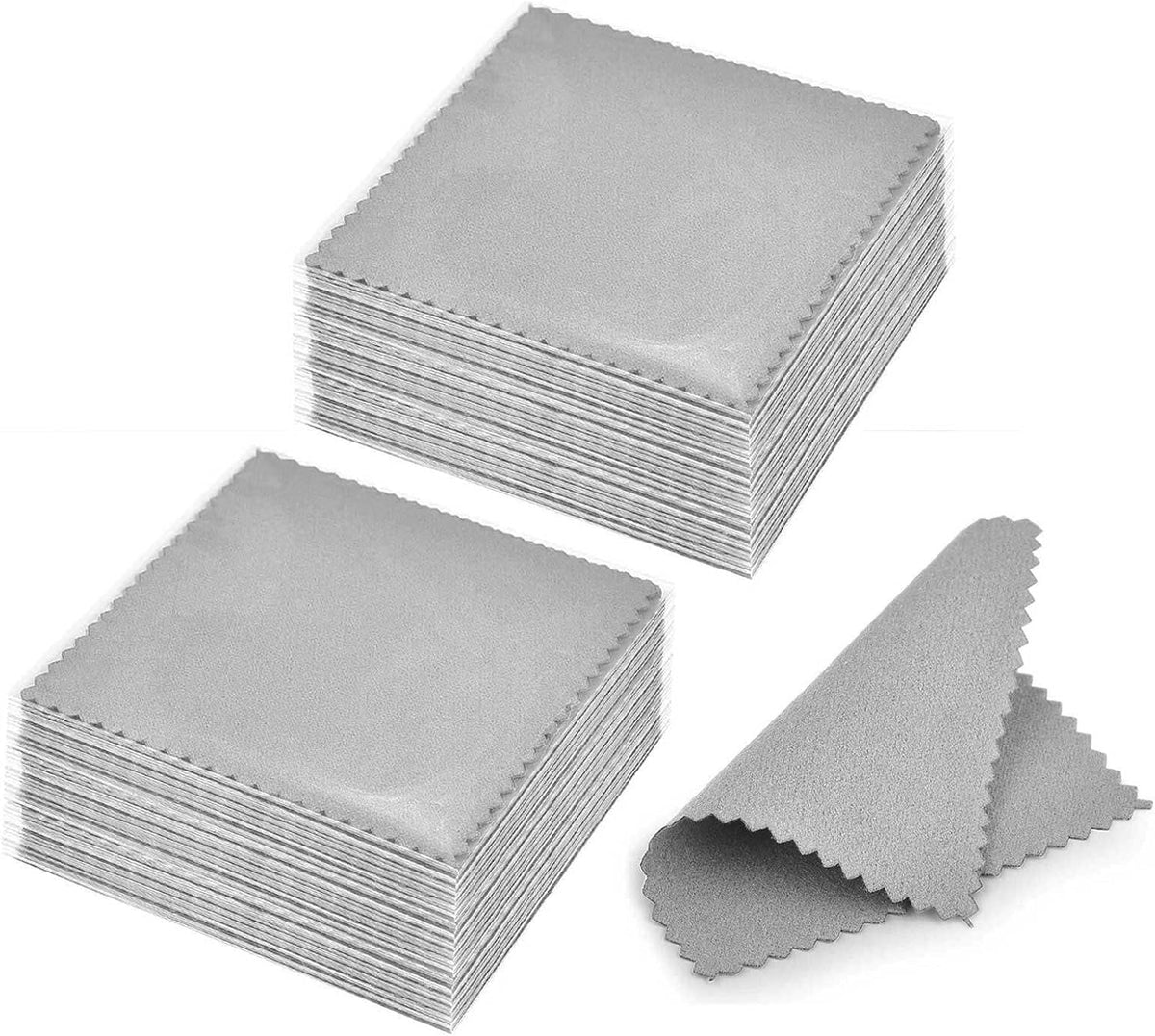 SEVENWELL 100pcs Jewelry Cleaning Cloth Gray Polishing Cloth for Sterling Silver Gold Platinum
