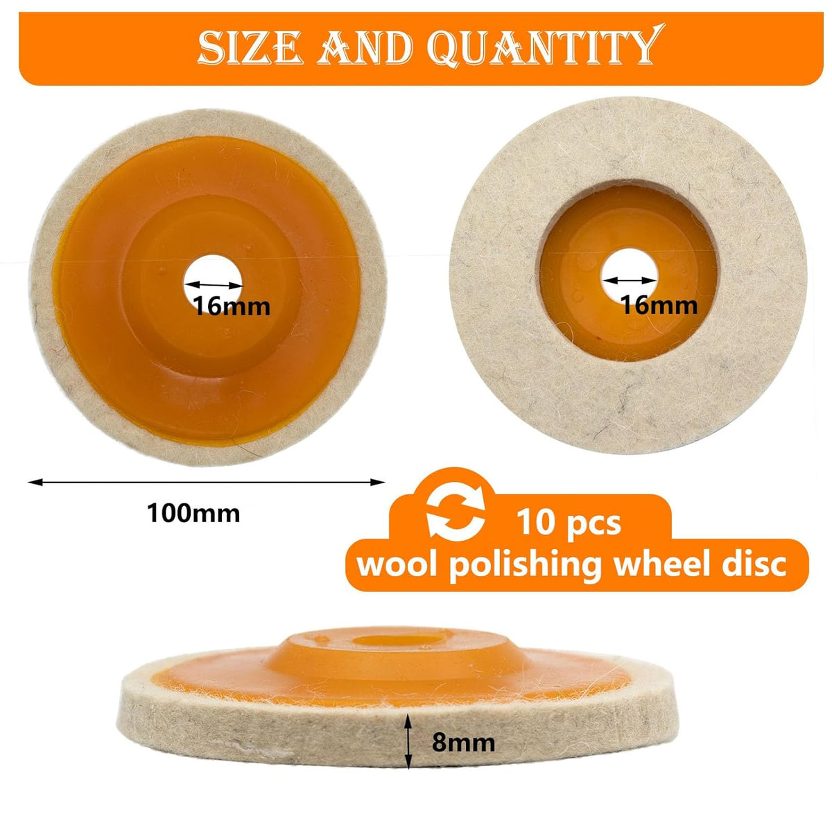 10 Pcs 4 Inch Wool Felt Polishing Wheel Disc,Wool Polishing Wheel Disc for 5/8" Arbor Angle