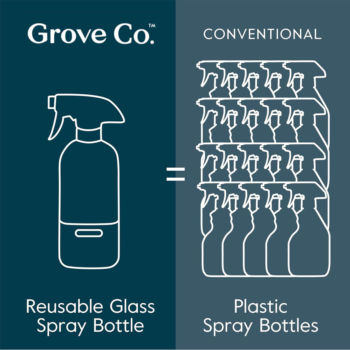 Grove Co. Glass Spray Bottles for Cleaning Solutions, 2-Pack Bundle, Unique Silicon Sleeve Slide &
