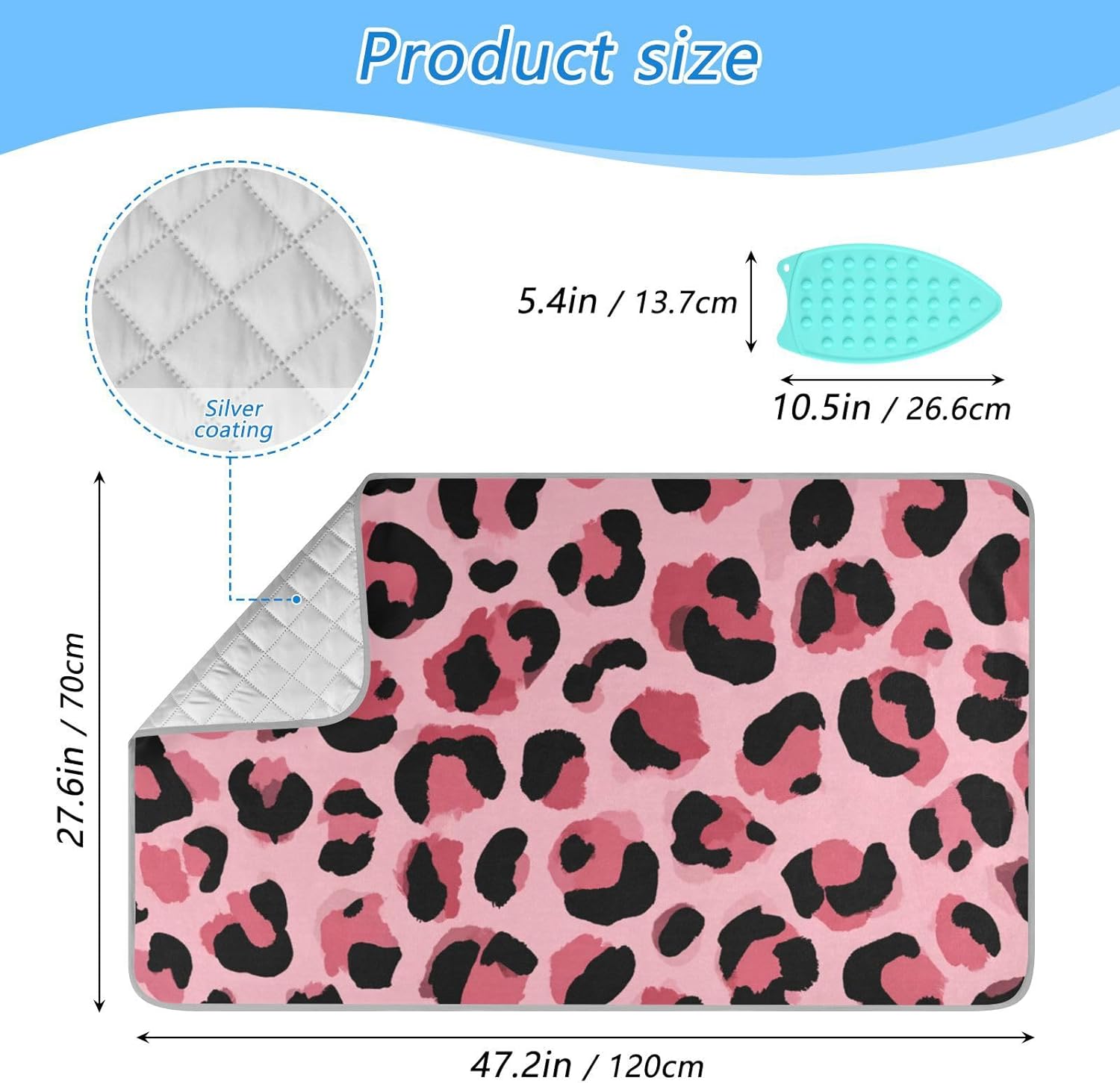 Light Leopard Print Pattern Ironing Mat for Table top Portable Ironing Pad Blanket for Washer Dryer