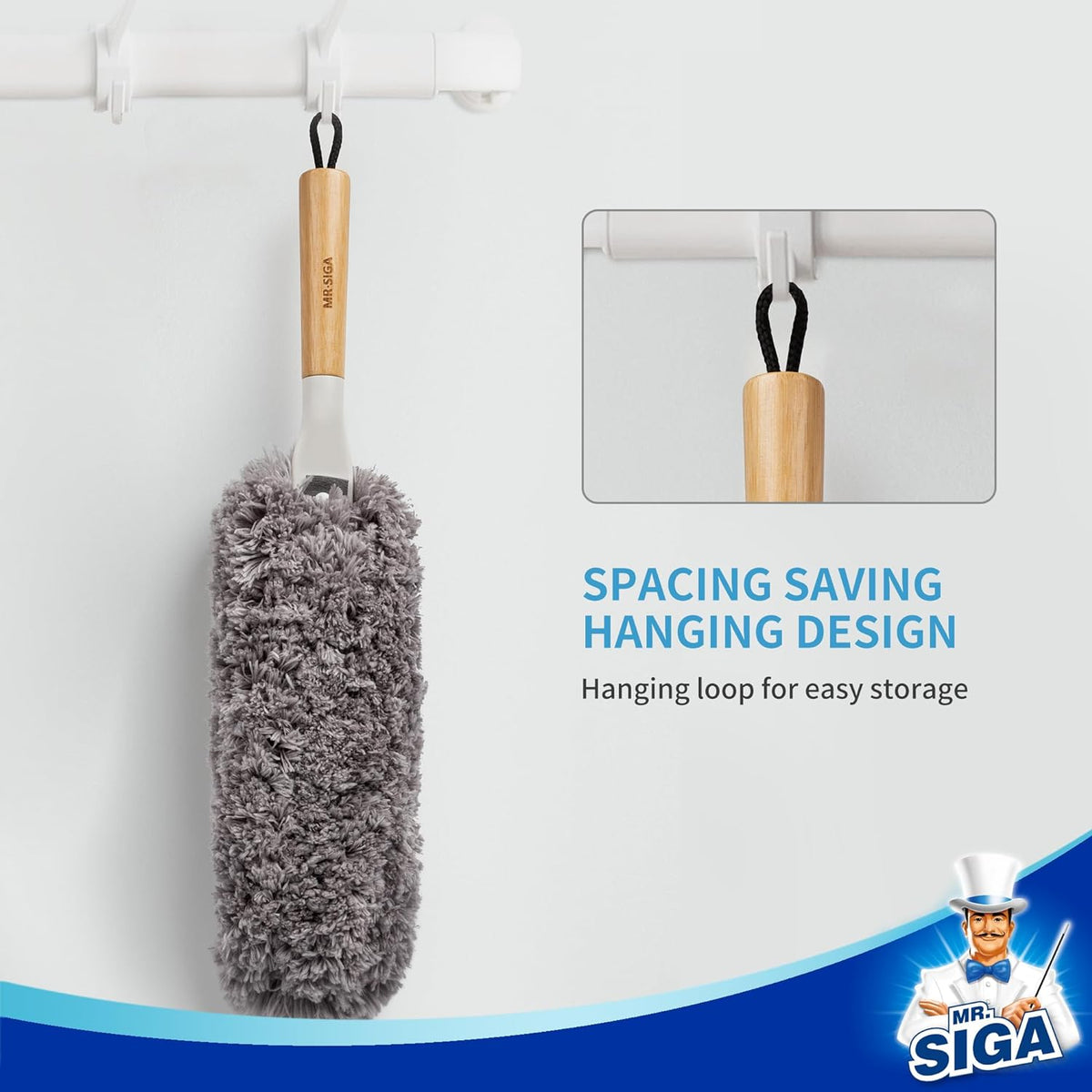MR.SIGA Lint Free Microfiber Duster, Washable and Reusable Duster with Bamboo Handle and